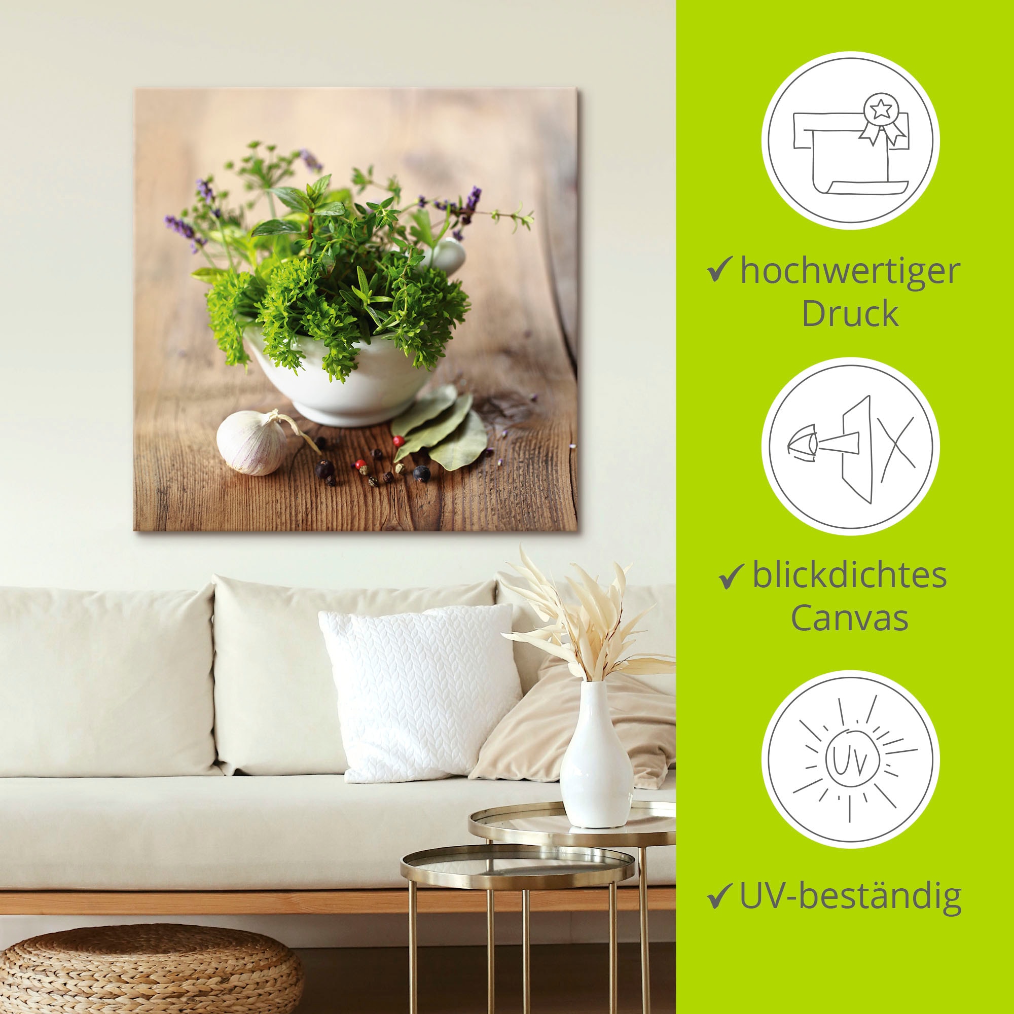 Artland Wandbild »Verschiedene Kräuter - Küche«, Arrangements, (1 St.), als Alubild, Outdoorbild, Leinwandbild, Poster, Wandaufkleber