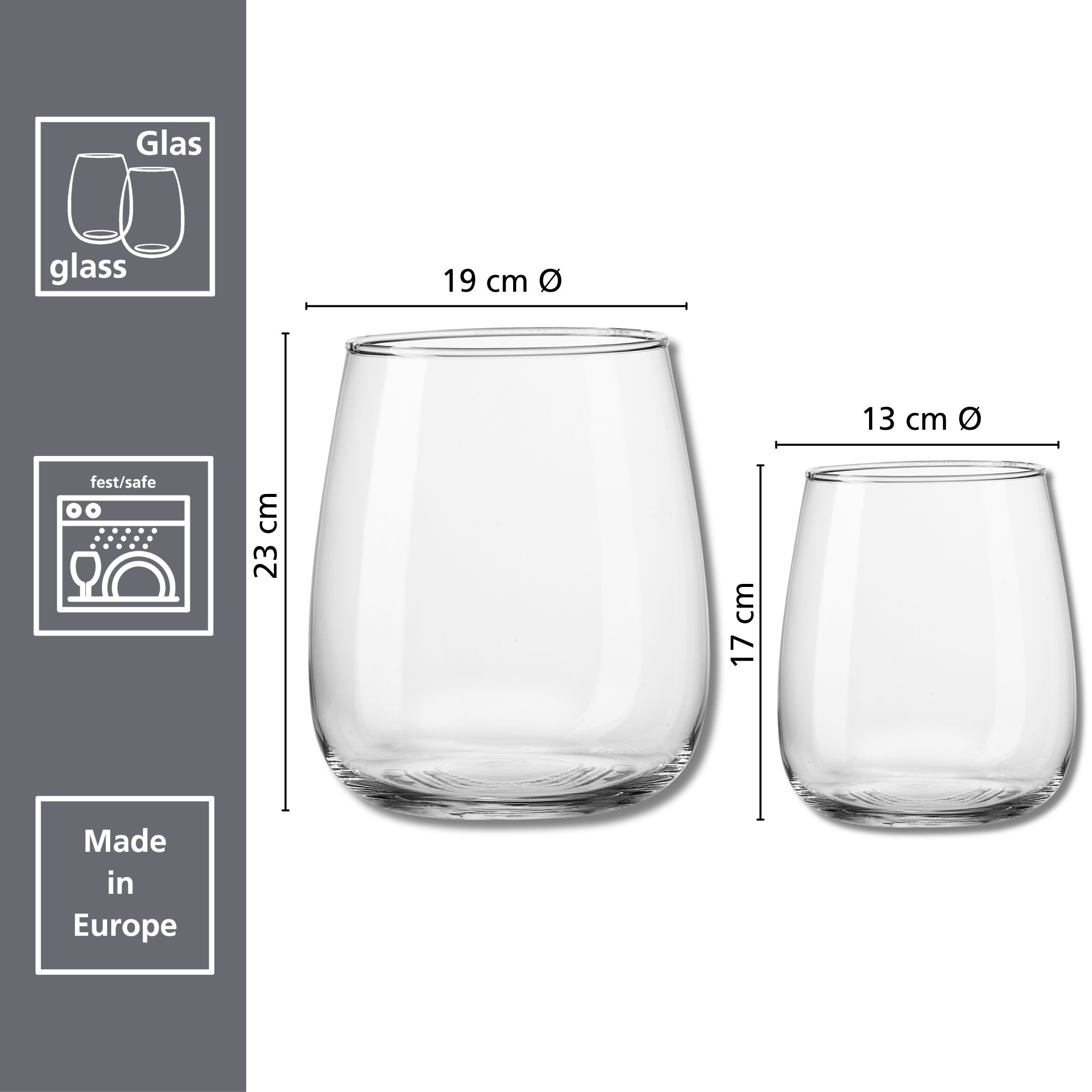 Ritzenhoff & Breker Tischvase »Zwei bauchige Glasvasen-Set Rimini, 2-teilig, 17/23cm« Robustes und klares Glas, harmonisch geschwungene Form