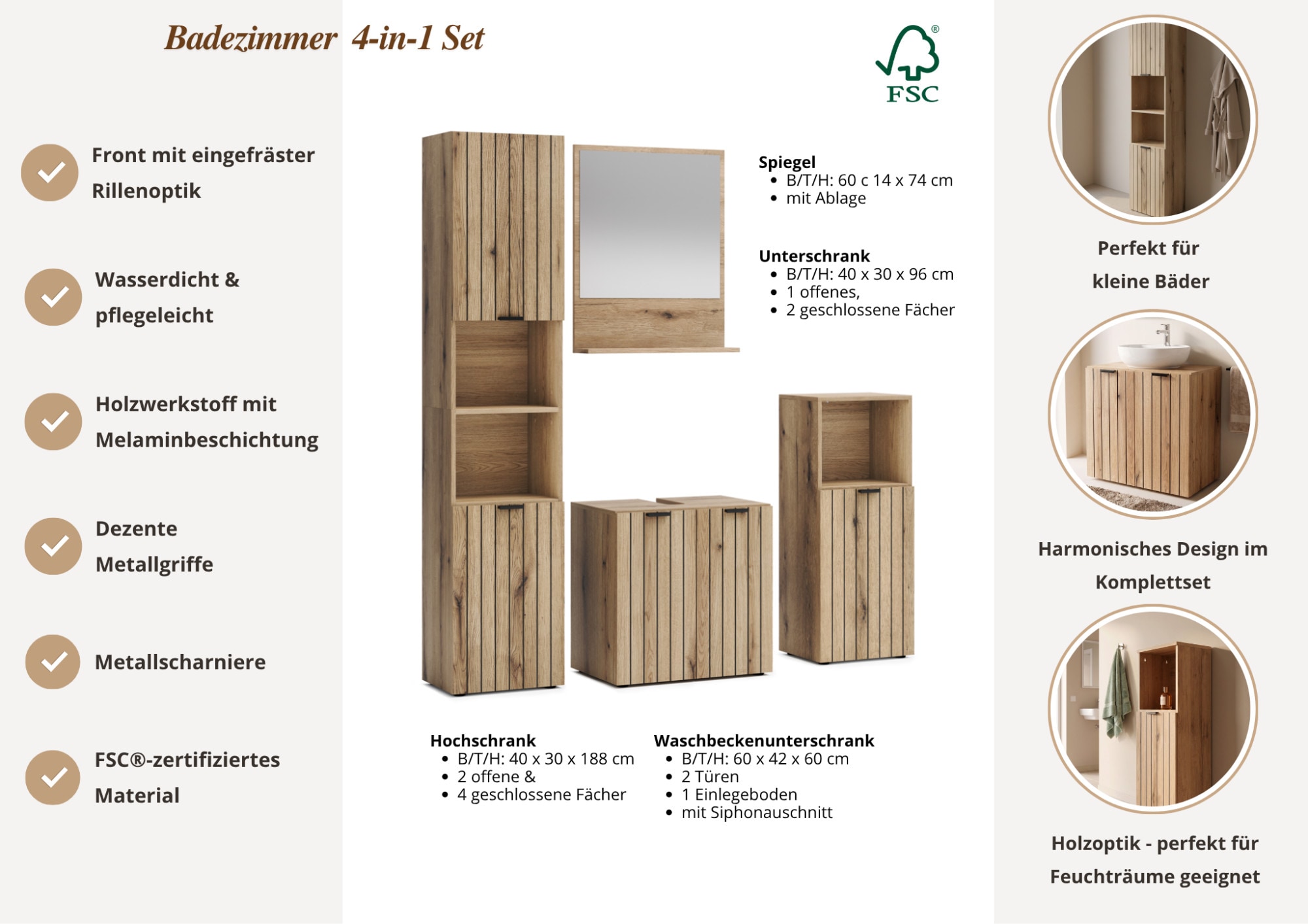 OTTO home Badmöbel-Set »Baltrum« 4 Stk. tlg.