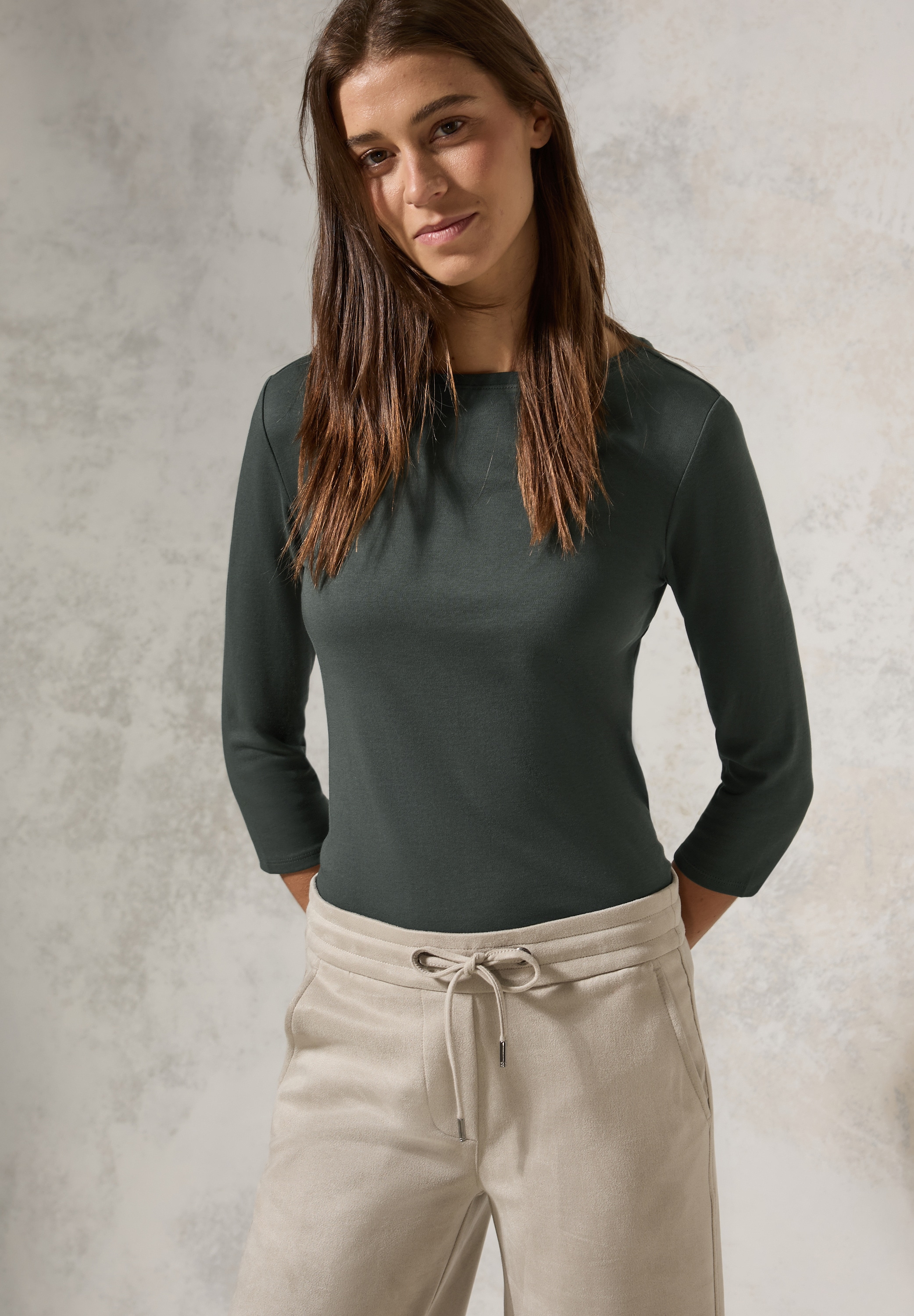 Cecil 3/4-Arm-Shirt "Basic Boatneck", mit U-Boot-Ausschnitt