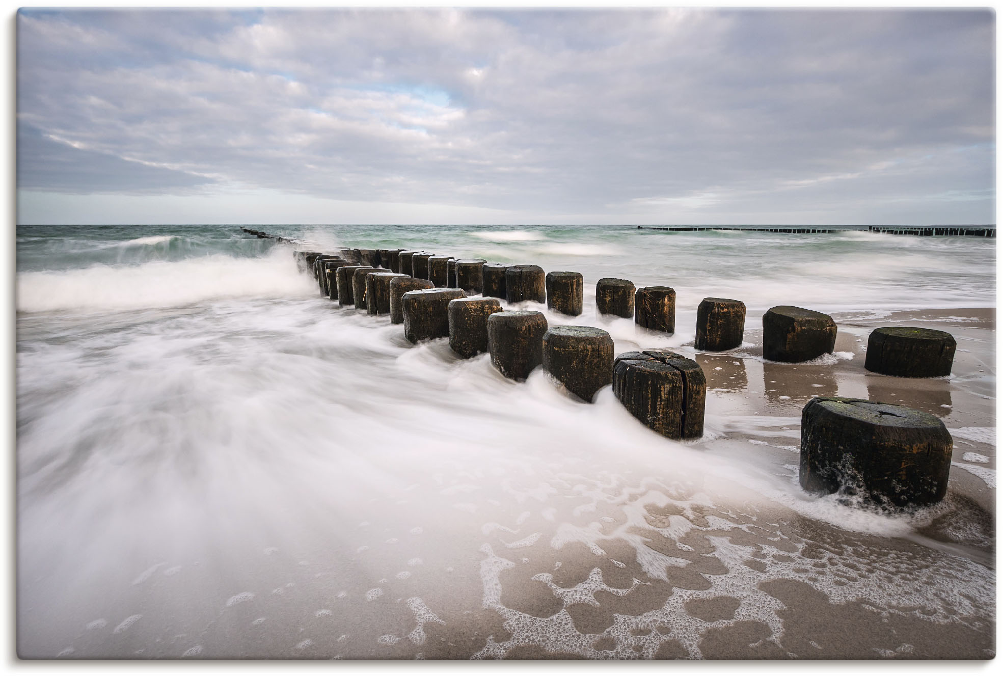 Artland Leinwandbild "Buhnen an Ostsee an stürmischen Tag" Küstenbilder 1 Stk. tlg. auf Holzrahmen gespannt