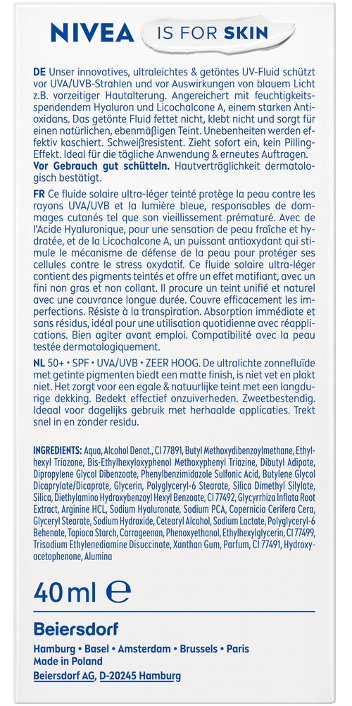 Nivea Sonnenschutzfluid »NIVEA SUN UV Gesicht Fluid LSF 50+ schützt helle Haut vor UV-Strahlen.«