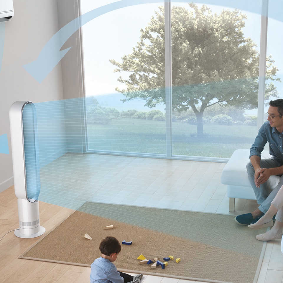 Turmventilator DYSON "AM07, mit Drehbewegung und Kippfunktion", silber (weiß, silber), B:19cm H:101,7cm T:20,3cm, Ventilatoren, angenehmer starker Luftstrom, Timerfunktion 5