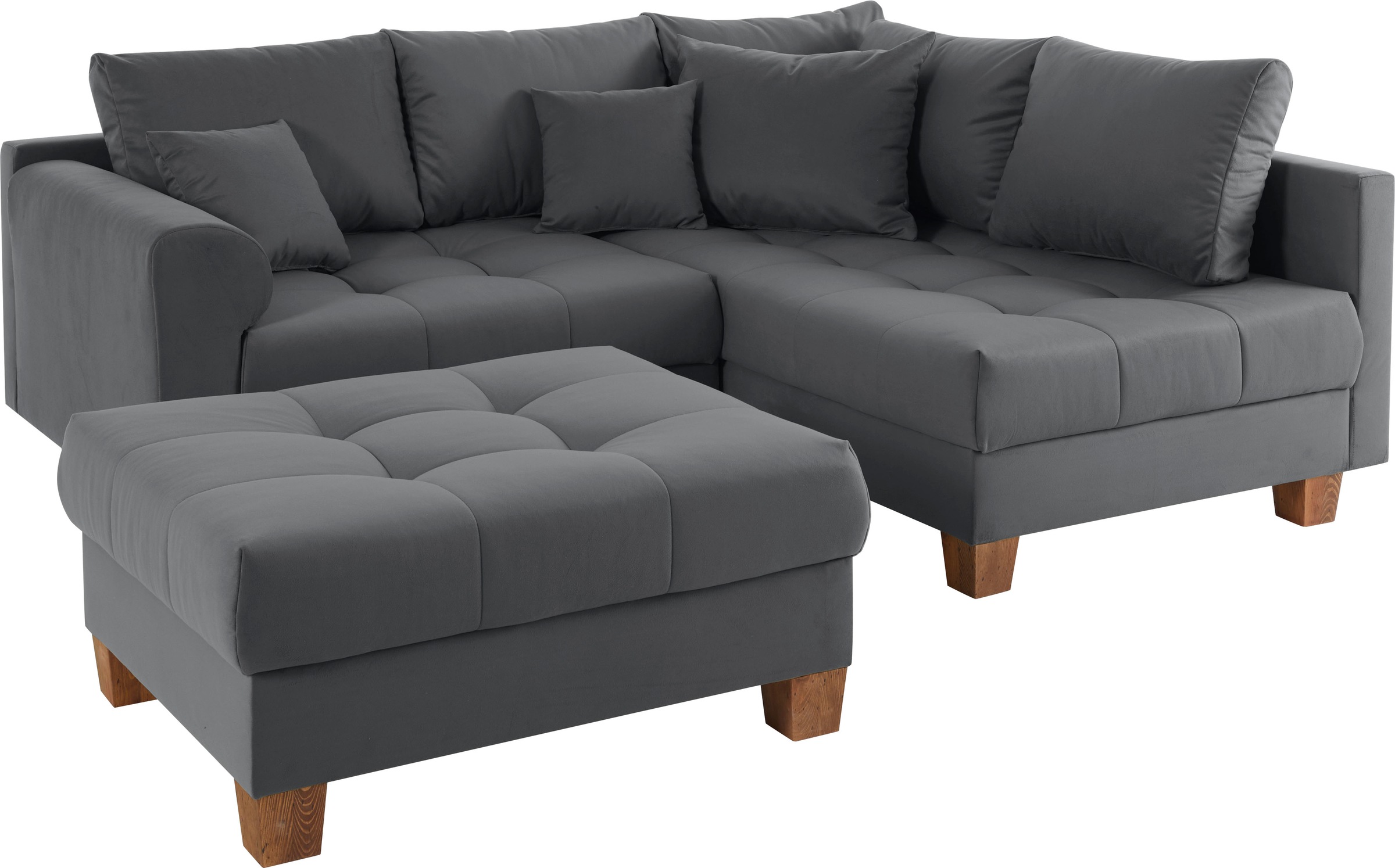 Home affaire Ecksofa »Rice L-Form inkl. Hocker«, (Set, mit Hocker), mit Bonnellfederkern, Hocker & Kissen, Ottomane beidseitig montierbar