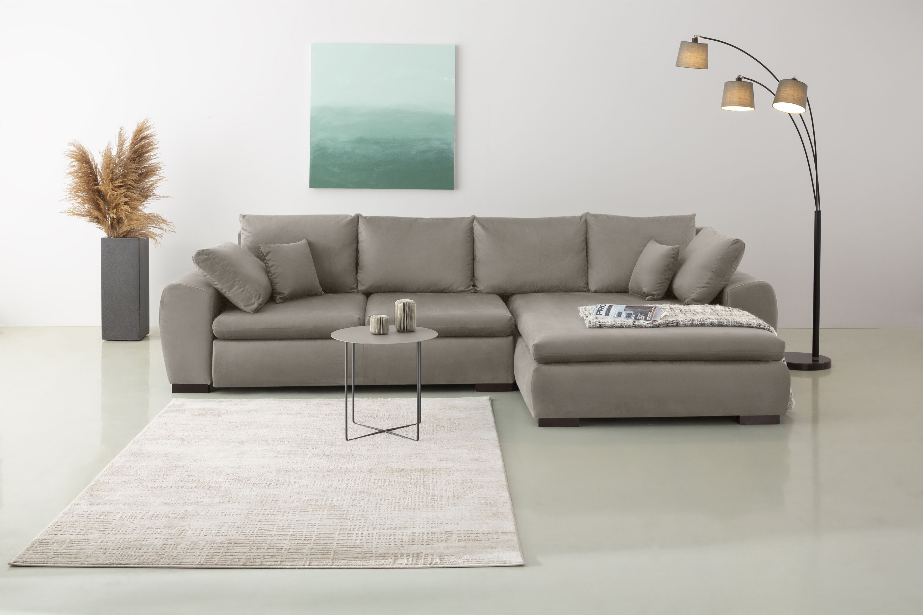 Home affaire 1100000002199 "Cara Mia L-Form, B: 325 cm, XXL-Sofa mit 4 Zierkissen" optional Schlaffunktion & Bettkasten, Liegefl. 145x270 cm