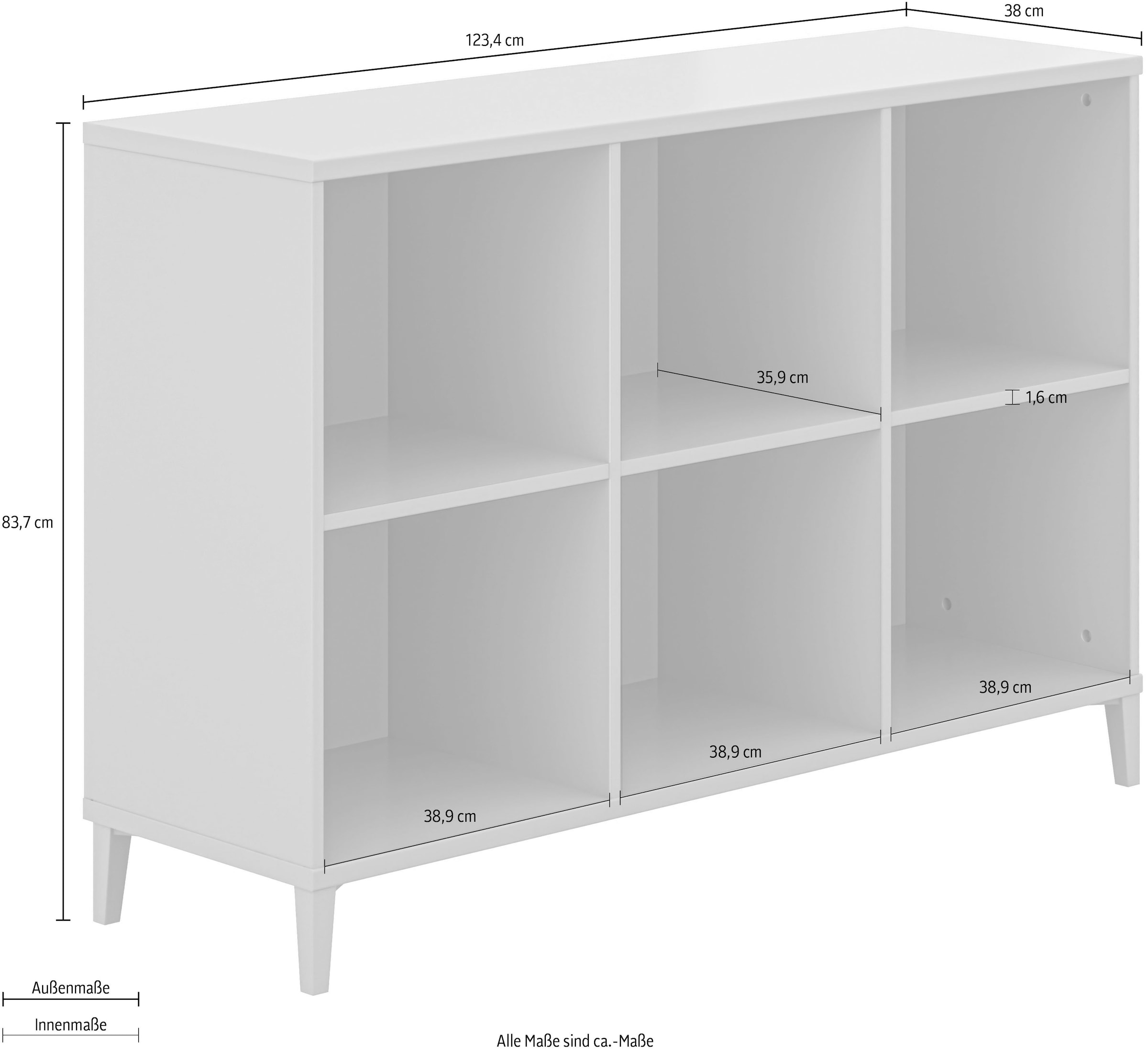 YUNY by PAIDI Sideboard »BROTHER STU mit 6 offenen Fächern«, (B/H/T ca. 123x84x38cm, Taupe), yuny by PAIDI
