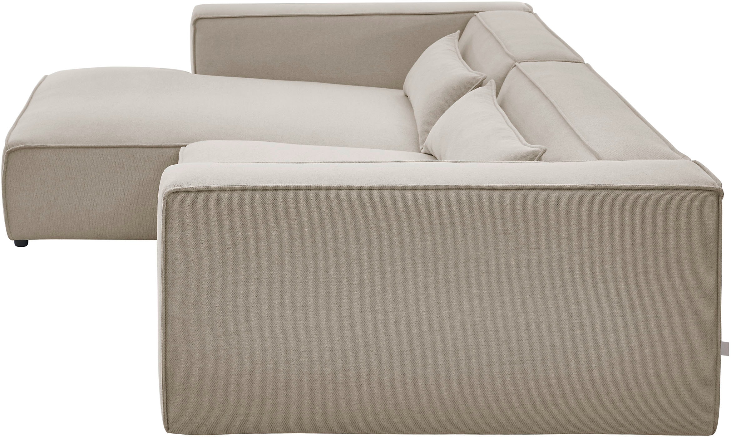 LeGer Home by Lena Gercke Ecksofa »PIARA XXL, Big-Sofa in Cord oder Leinenoptik, L-Form, mit Kedernaht«, wahlweise Ottomane rechts/links, schwarze Füße, extra tiefe Sitzfläche