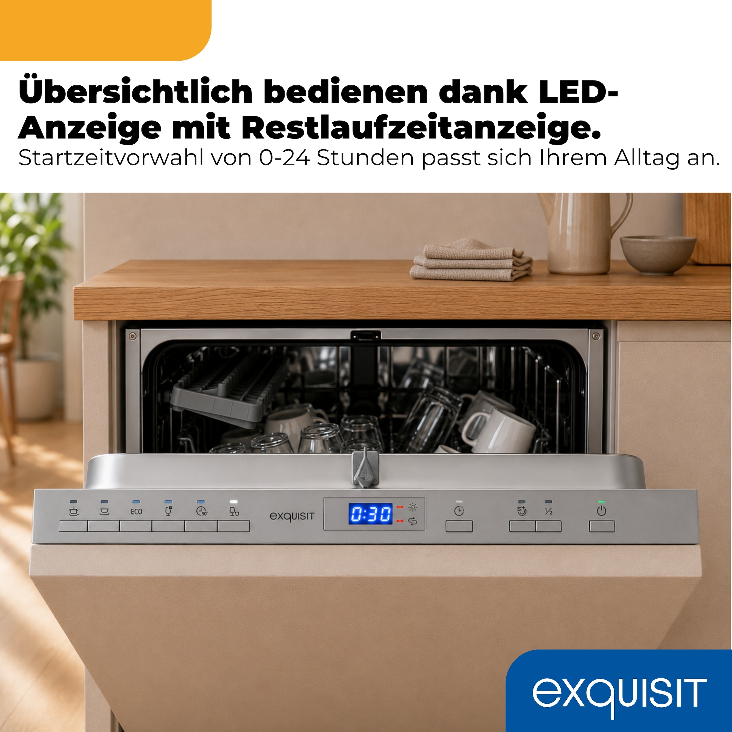 exquisit vollintegrierbarer Geschirrspüler 2109 »EGSP2109-ES-030Esilber« 11 l 9 tlg. Maßgedecke Kompakt, sparsam und komfortabel im Alltag