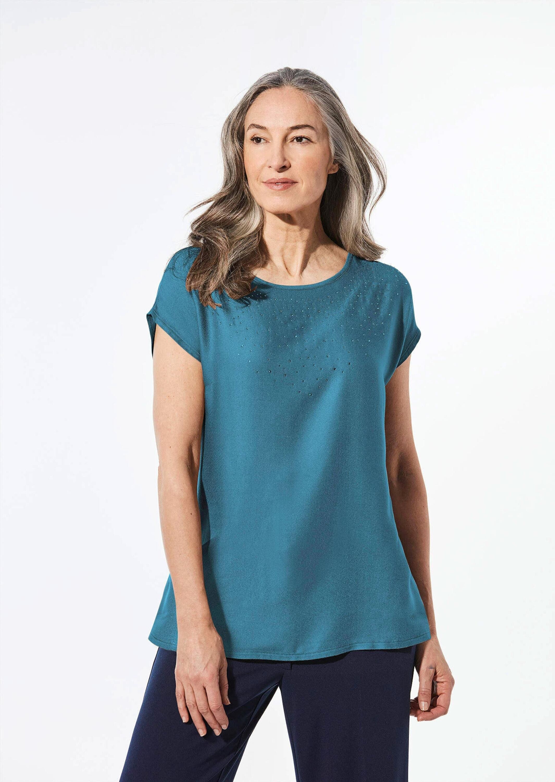 GOLDNER Schlupfbluse »Kurzgröße Bluse mit Glitzersteinen«