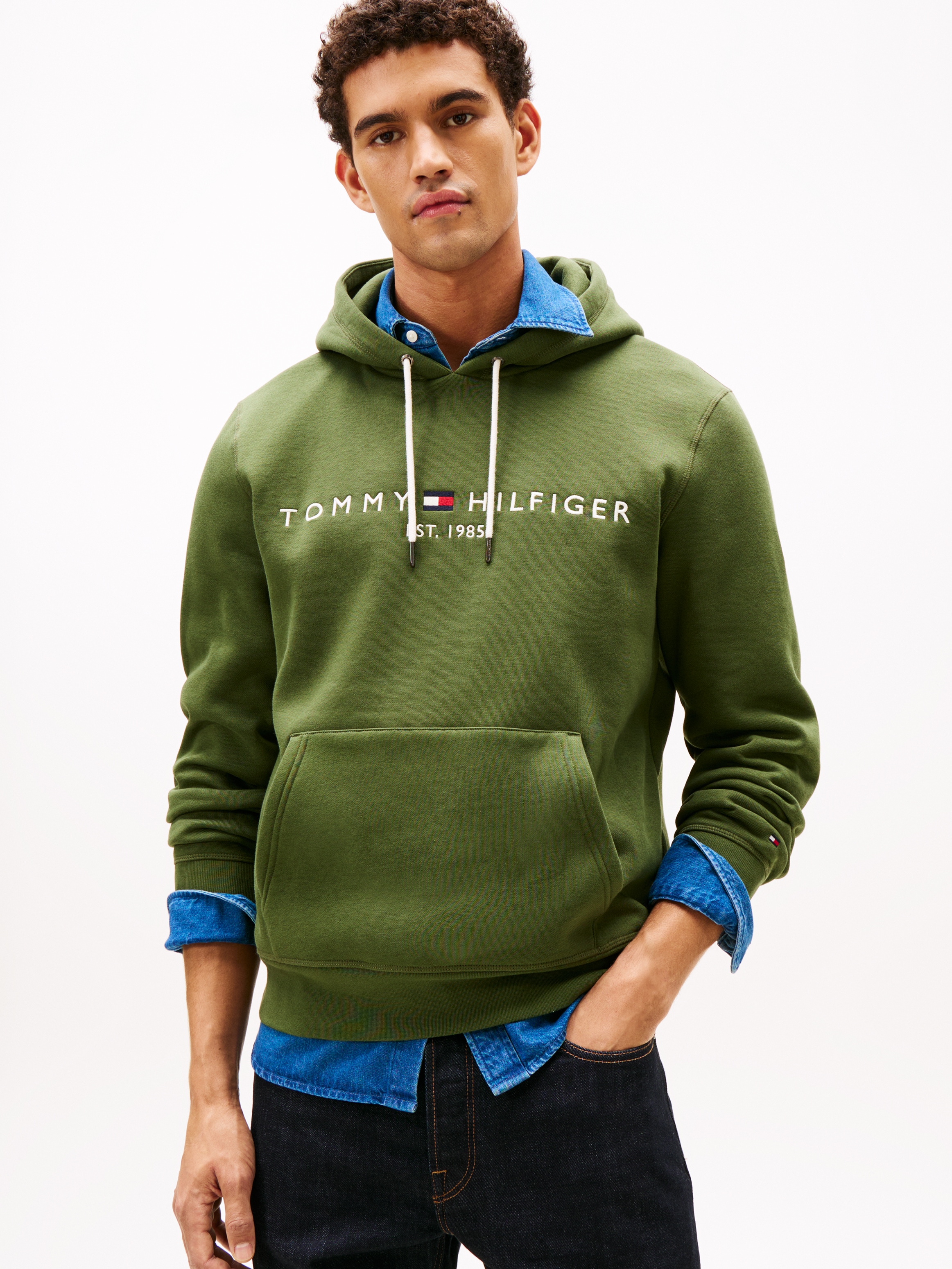Tommy Hilfiger Kapuzensweatshirt »TOMMY LOGO«, unifarben, casual, regular fit, Baumwollmix, Kapuze
