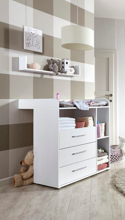 BMG Möbel Babyzimmer-Komplettset »Luis«, (Set, 7 St., Bett + Wickelkommode + 2-trg. Schrank + Standregal + Unterstellregal), Bett + Wickelkommode + 2-trg. Schrank + Standregal + Unterstellregal