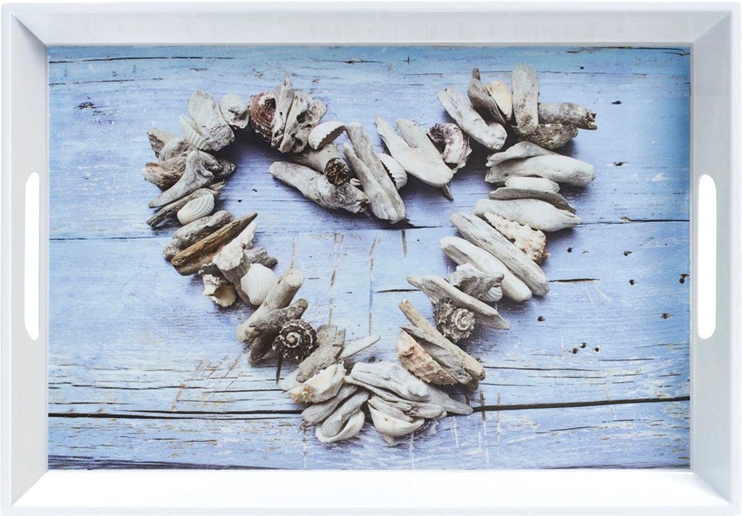 ZELLER PRESENT Tablett "Herz", B/L: 35cm x 50cm, blau, Tabletts, hergestellt aus hochwertigem Melamin