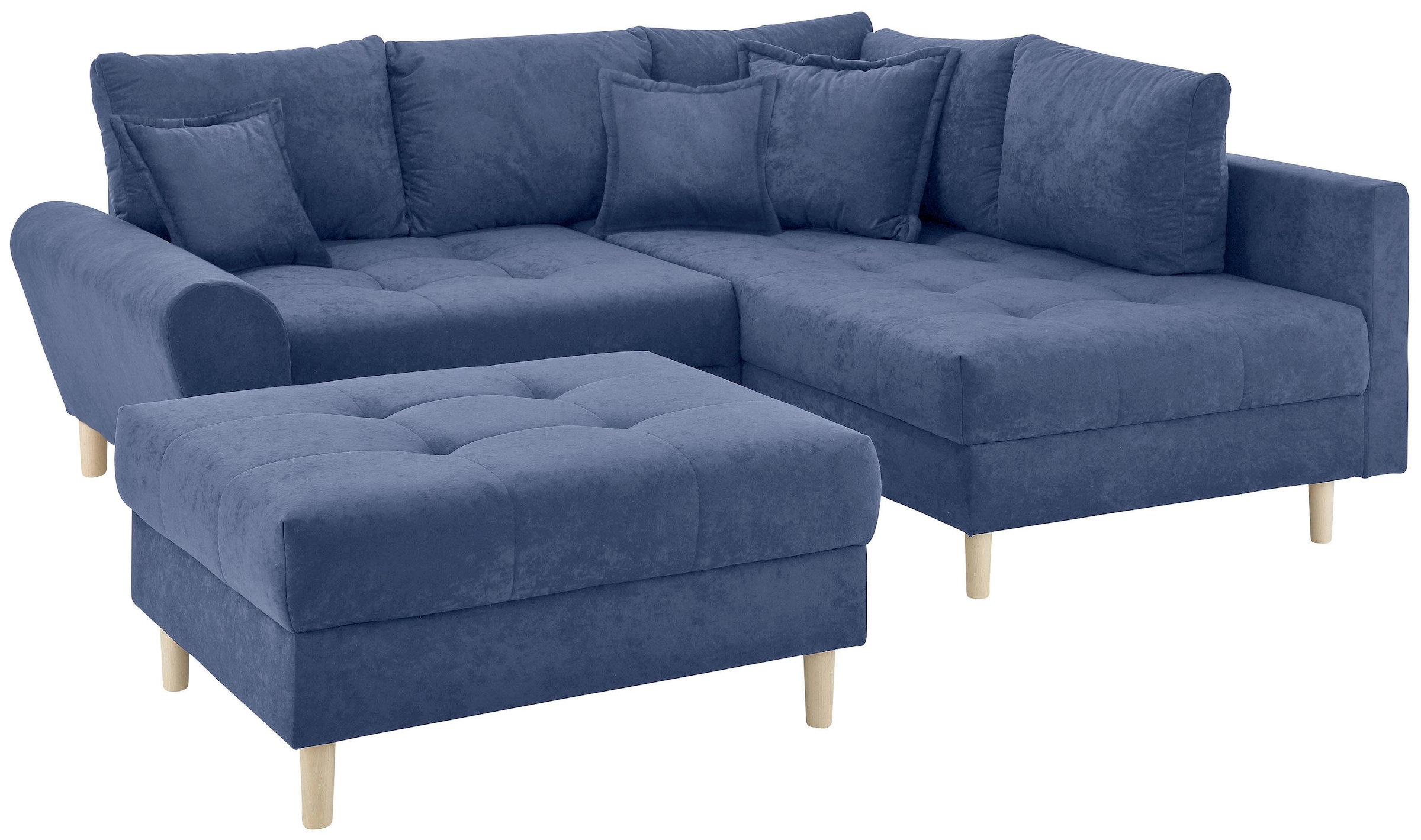 Home affaire Ecksofa »Rice L-Form«, (Set, mit Hocker), mit Hocker, Massivholzfüße und Federkernpolsterung