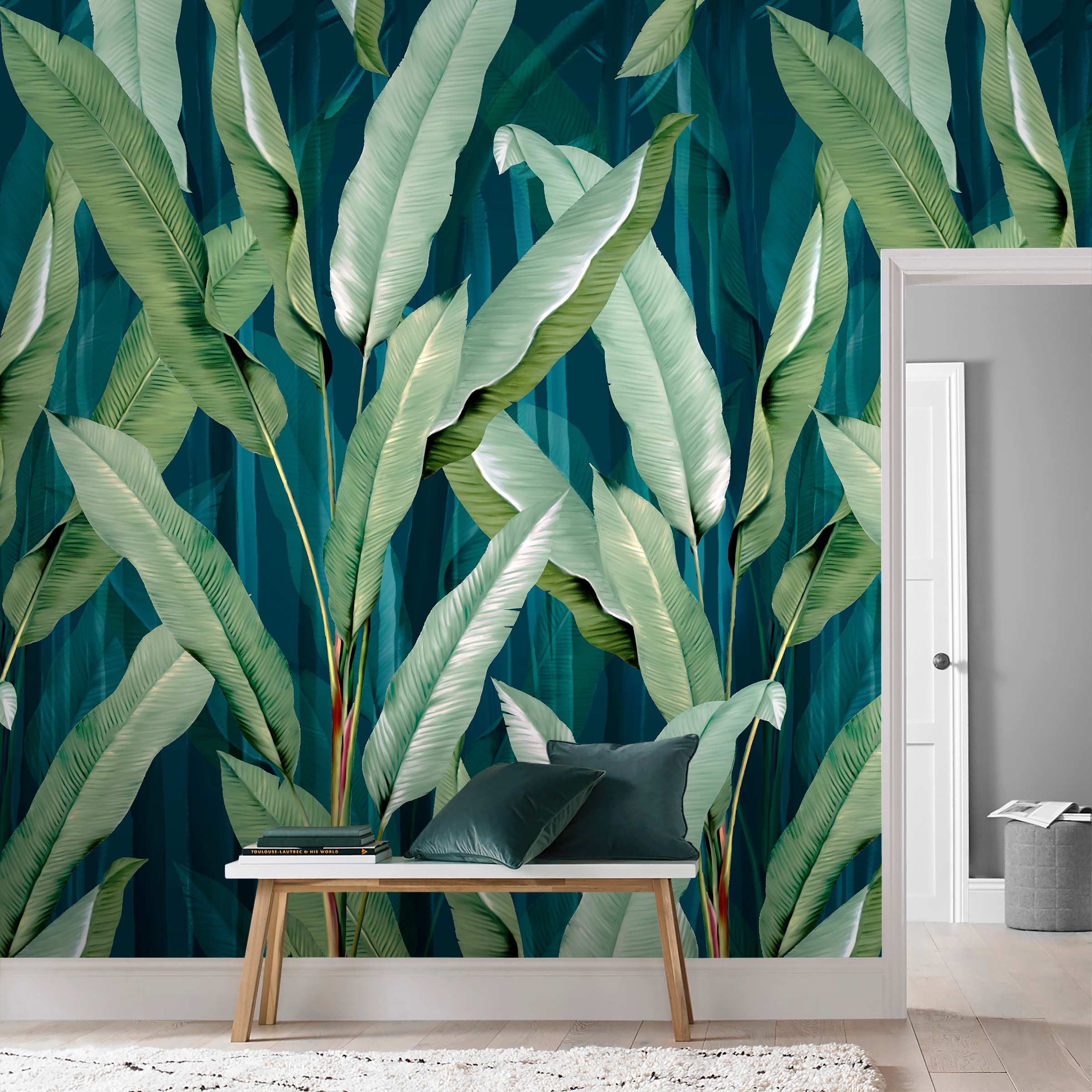 Superfresco Easy Fototapete "Blätter" botanisch glatt Blau/Grün - 280cmx200cm