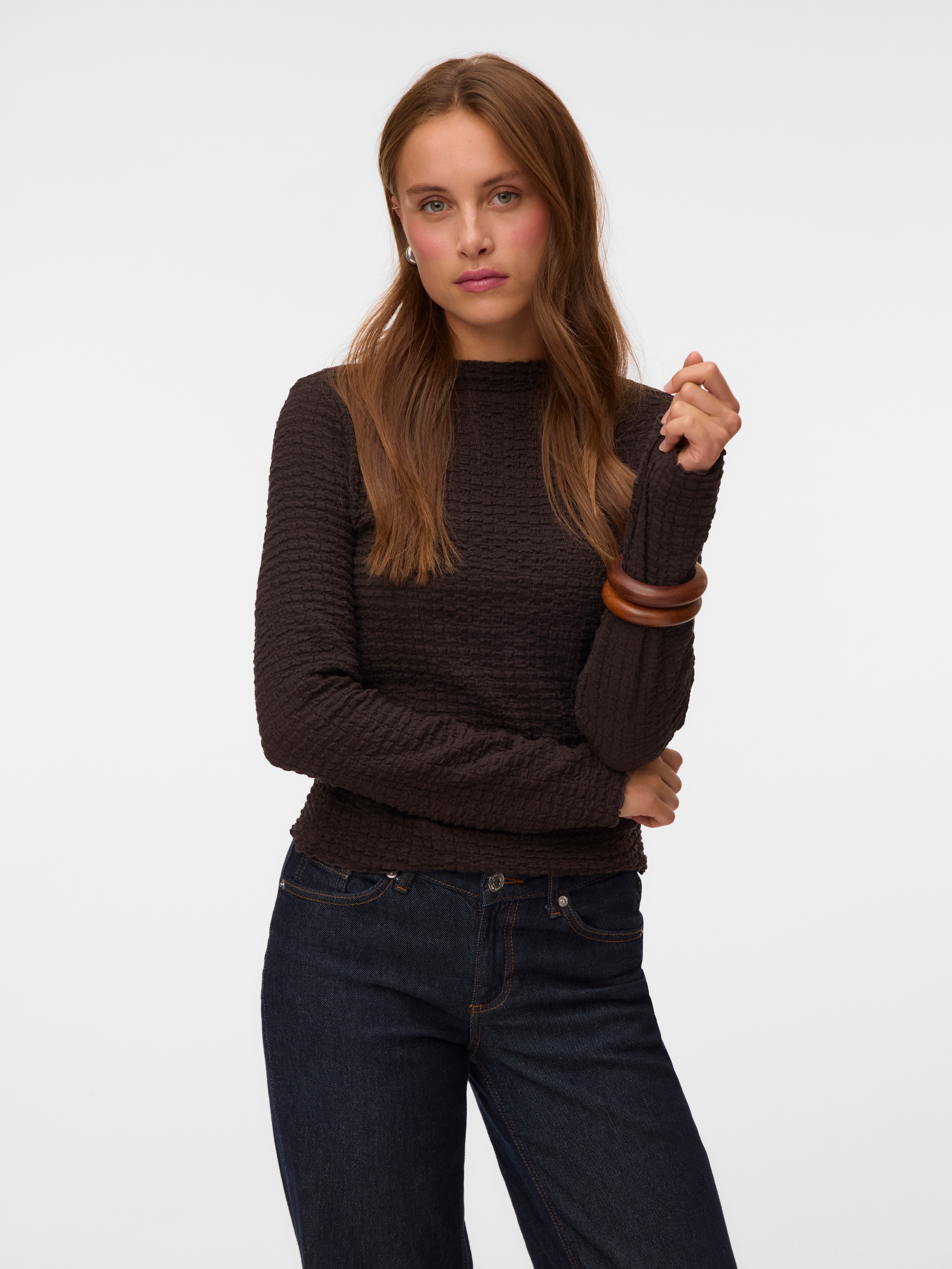 Vero Moda Langarmshirt "VMZIA LS FUNNEL NECK TOP JRS NOOS" Baumwollmischung, regular fit
