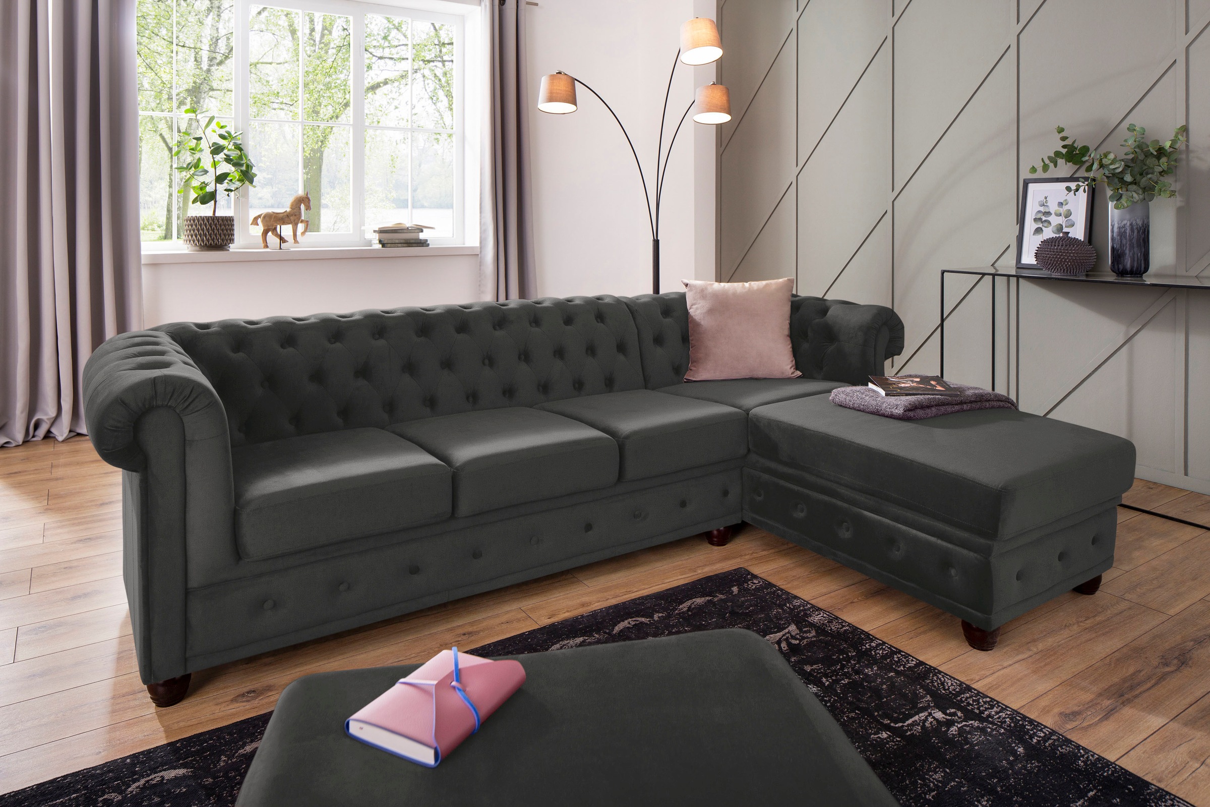 Home affaire Chesterfield-Sofa »New Castle L-Form«, hochwertige Knopfheftung in Chesterfield-Design, B/T/H: 255(171/72)