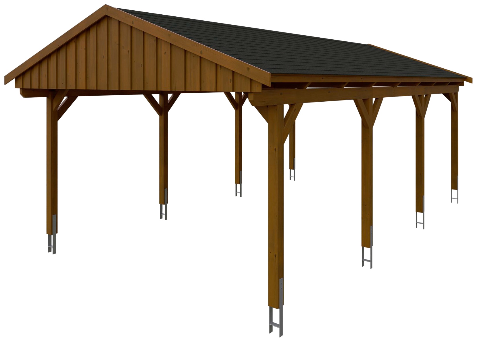 Skanholz Einzelcarport »Fichtelberg«, Leimholz-Nordisches Fichtenholz, braun, mit schwarzen Schindeln