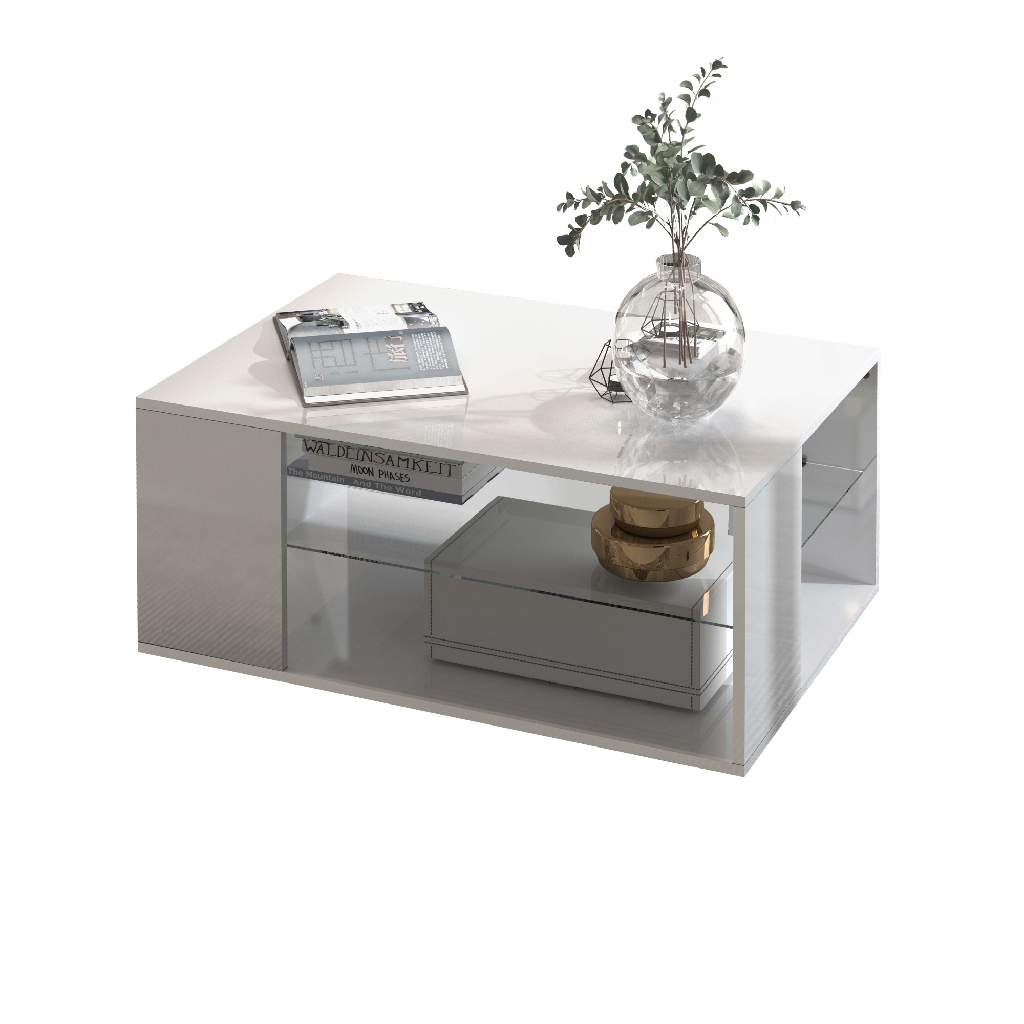 Thumbnail - OTTO home Couchtisch "Egypt Couchtisch,Sofatisch" 1 Stk. tlg. Aus glänzend weiß lack. Holz, mit Glasablage,rechteckig,Br...