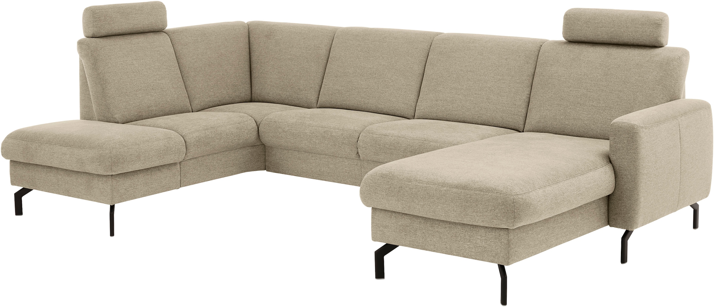 Die PlanBar Wohnlandschaft "PP-PF25099, U-Form, Breite 307cm" Wahlweise mit Kopfstützen, Stauraum und motorischer Vorziehbank