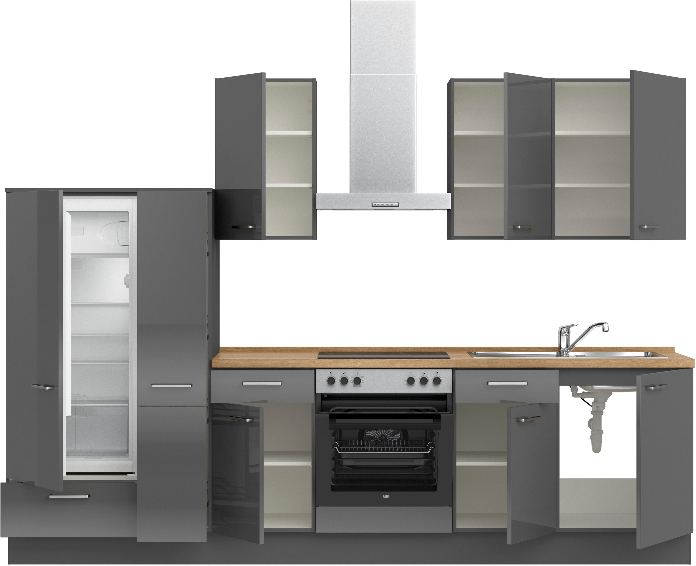 nobilia® Küchenzeile »"Flash I"«, vormontiert, Ausrichtung wählbar, Breite 300 cm, wahlw. mit E-Geräten
