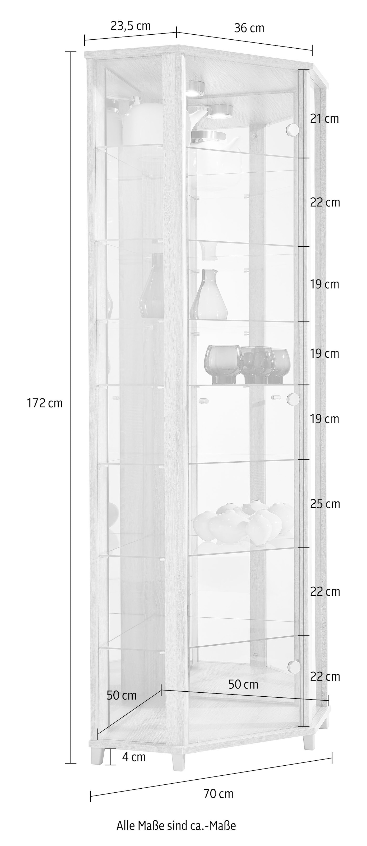 fif möbel Eckvitrine »TRIO Höhe ca. 172 cm, ink. Beleuchtung«, Eckvitrine/Glasvitrine 1x Glastür, perfekt für Sammler, Sammlervitrine
