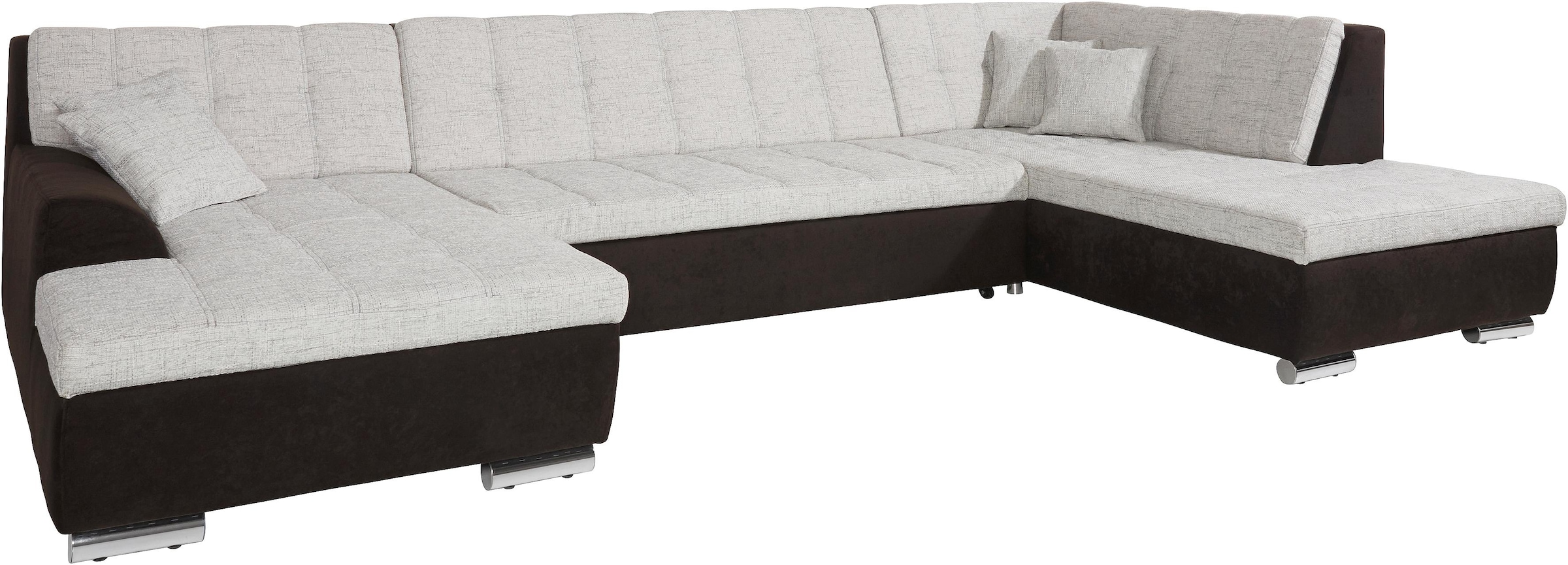 DOMO collection Wohnlandschaft »Treviso incl. Zierkissen, moderne Steppung, XXL: B/T/H: 364/201/83 cm«, wahlweise mit Bettfunktion, in vielen Bezugsarten auch in Cord U-Form