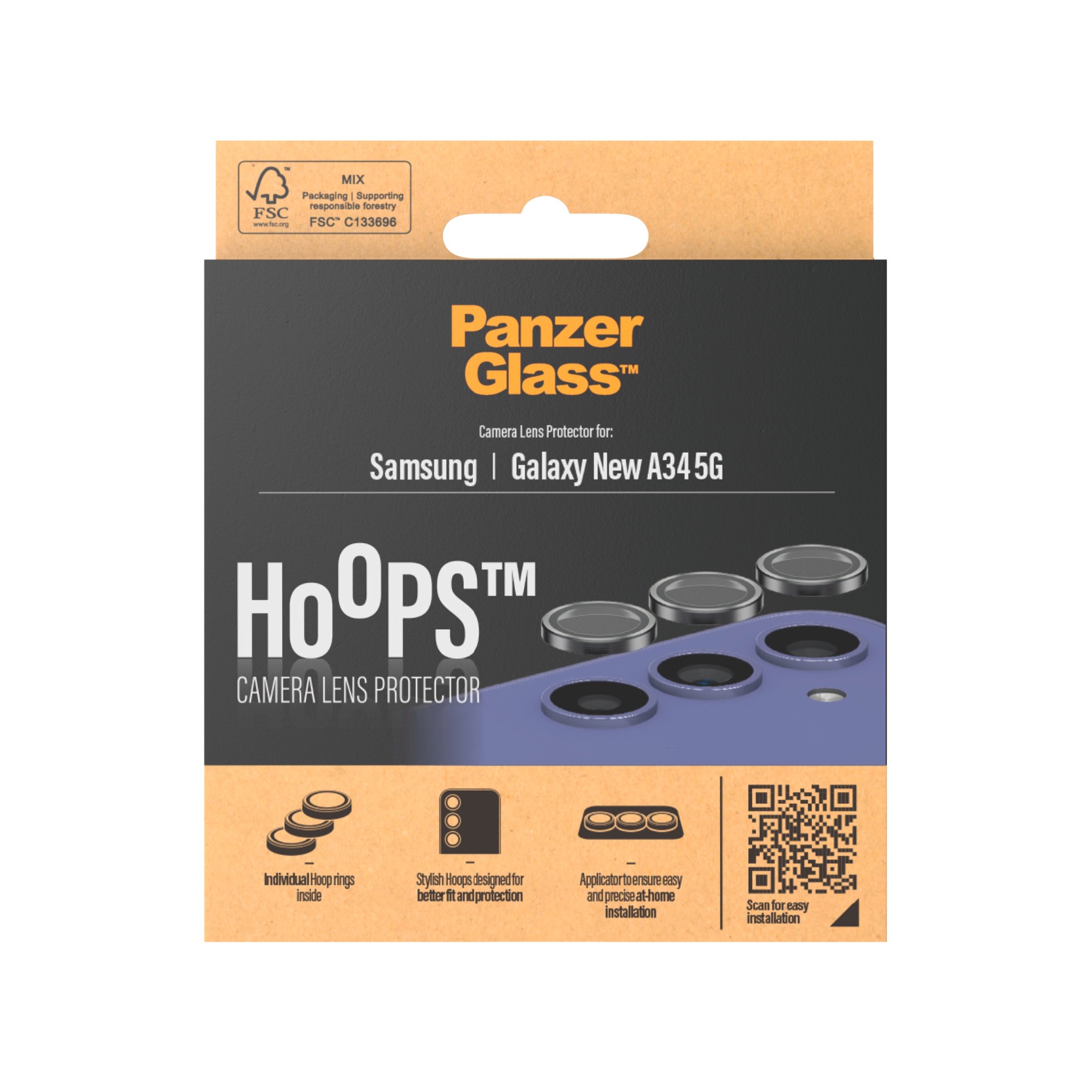 PanzerGlass Kameraschutzglas »Hoops Camera Protector für Samsung Galaxy A34 5G, Black«, für Samsung Galaxy A34 5G