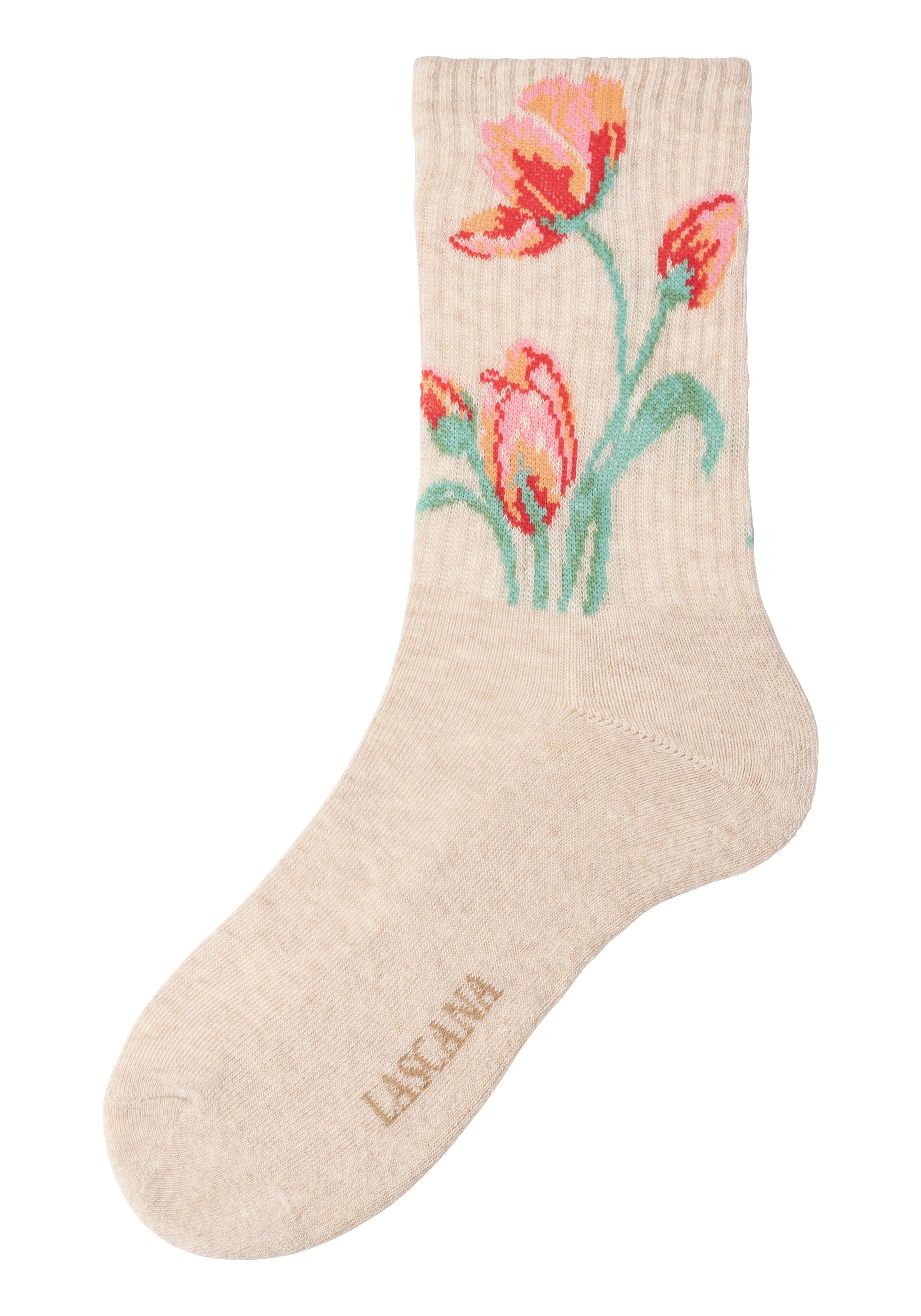 LASCANA Basicsocken, (Packung, 4 Paar), mit eingestrickten Blumen Motiven