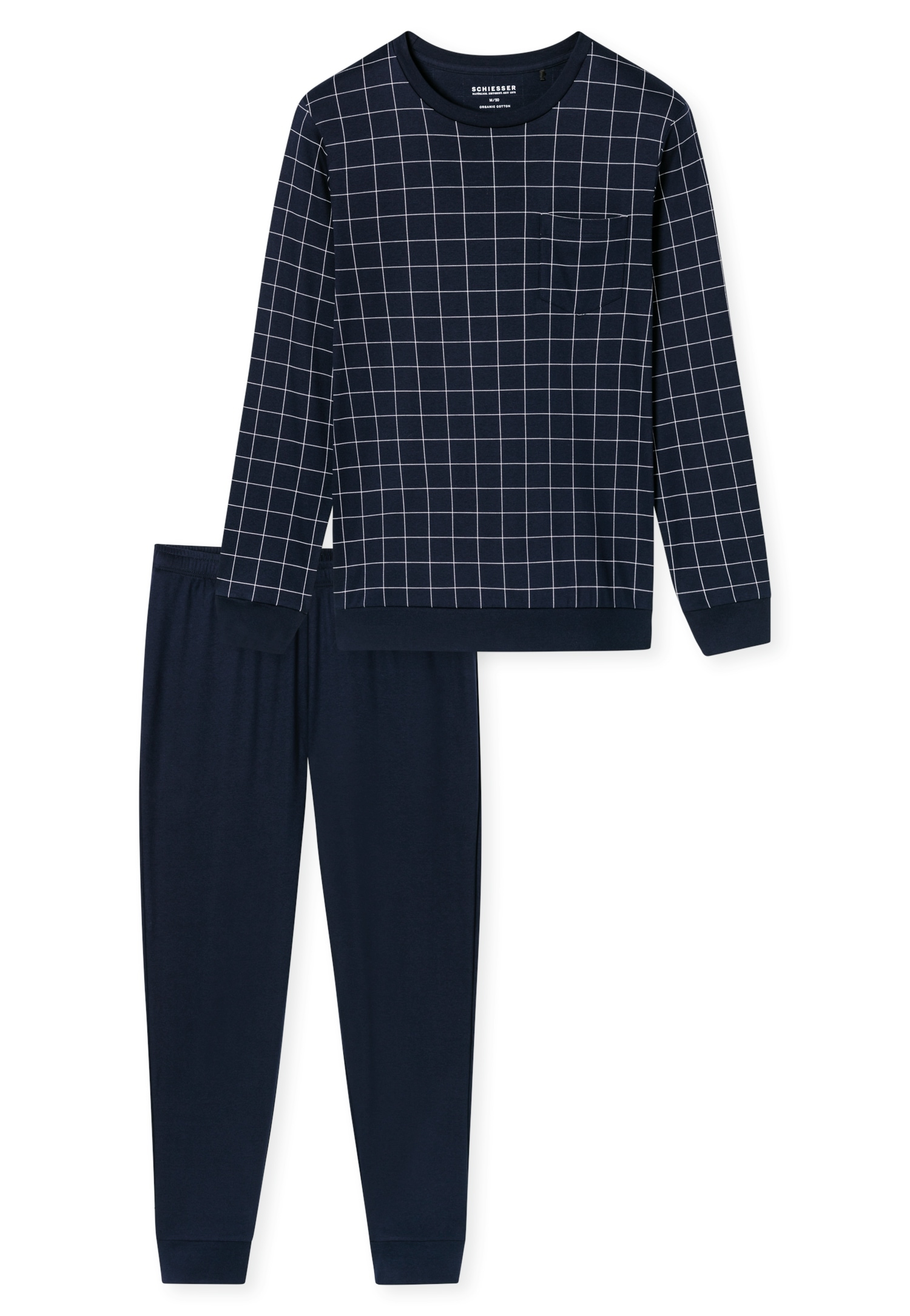 Schiesser Pyjama »Fine Interlock« mit Rundhalsausschnitt, langärmelig, Baumwolle