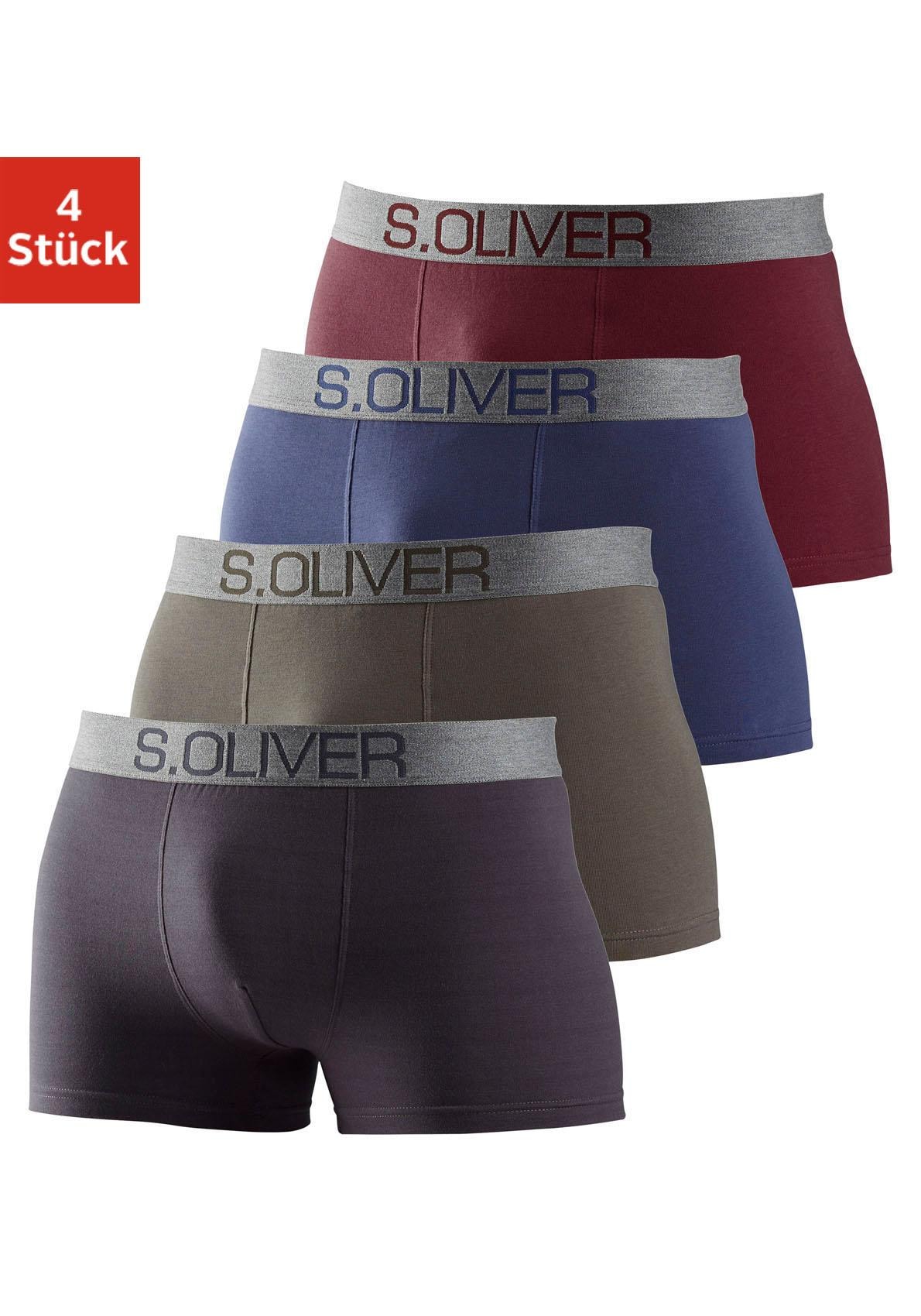 s.Oliver Boxer "Boxershorts für Herren", (Packung, 4 St.), mit kontrastfarbenem Webbund