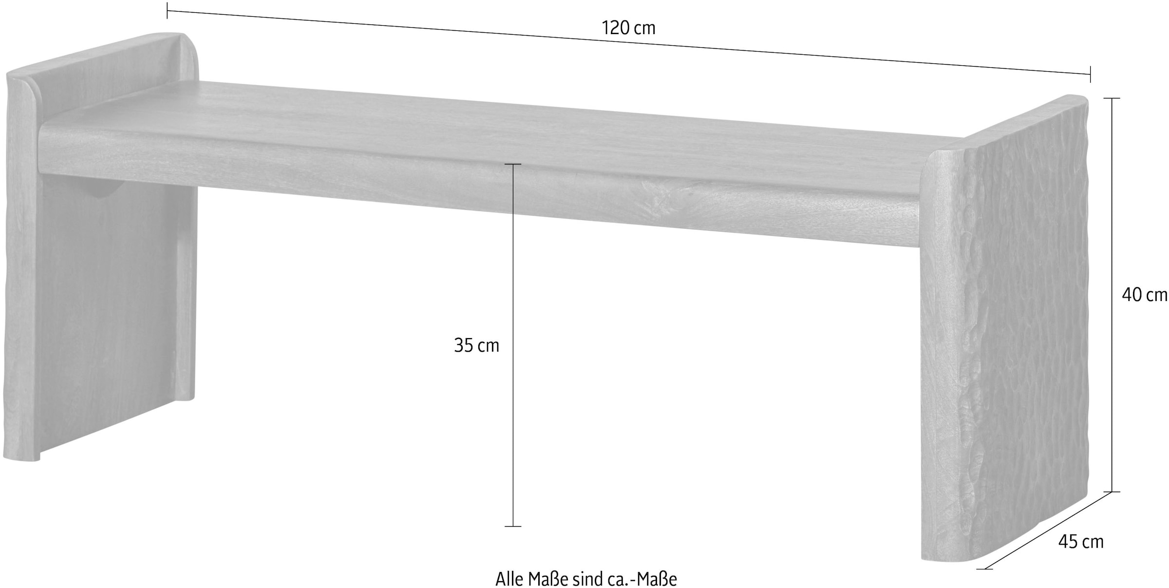 WOOOD Bank »Prop mit Massivmangoholz und gefrästen Beinen B 120 x T 45 x H 40 cm« Tragkraft 100 kg, sichtbare Maserung, einfach zu montieren