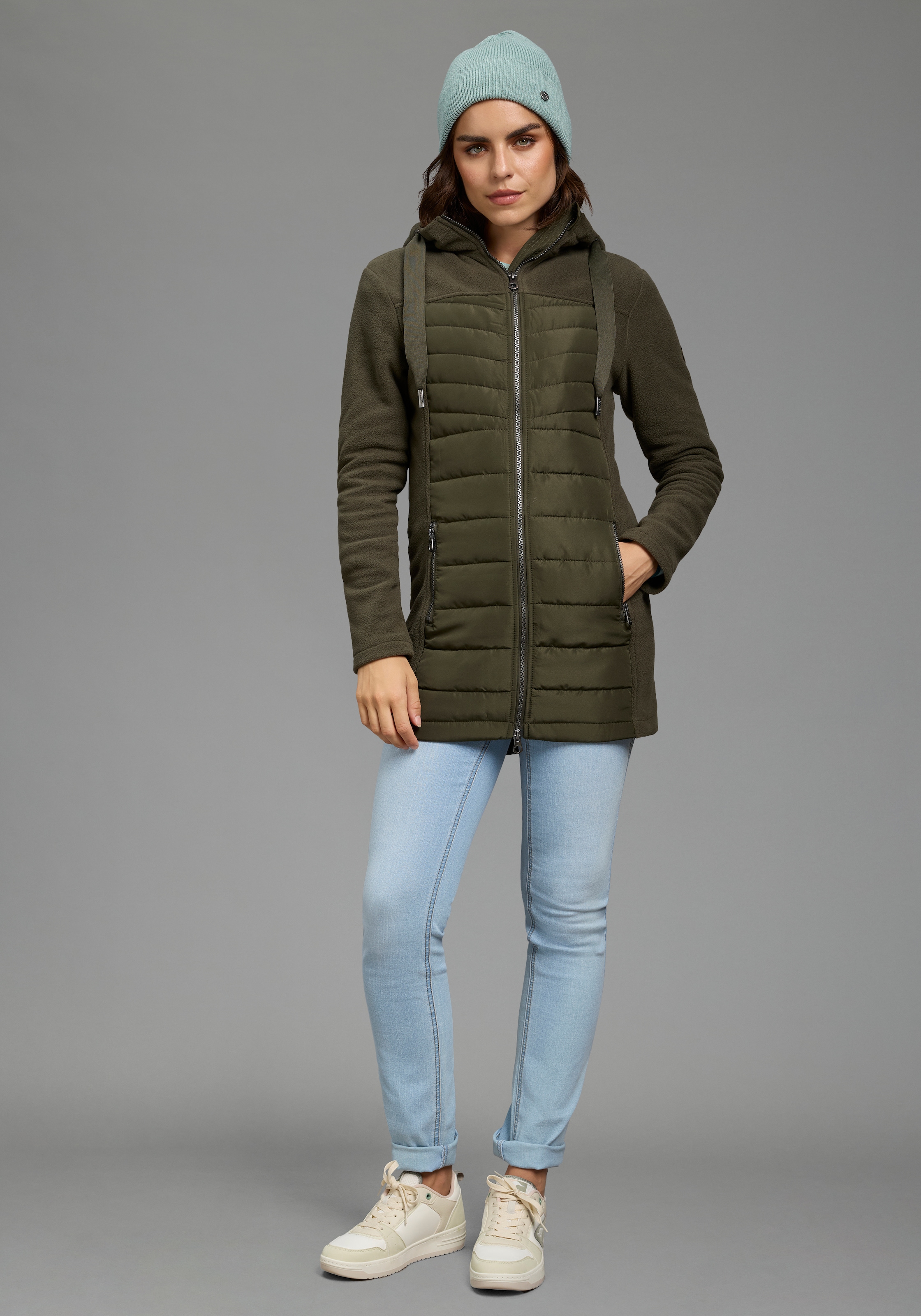 KangaROOS Langjacke mit Kapuze Hybridjacke - Fleecejacke mit wattierten Bereichen
