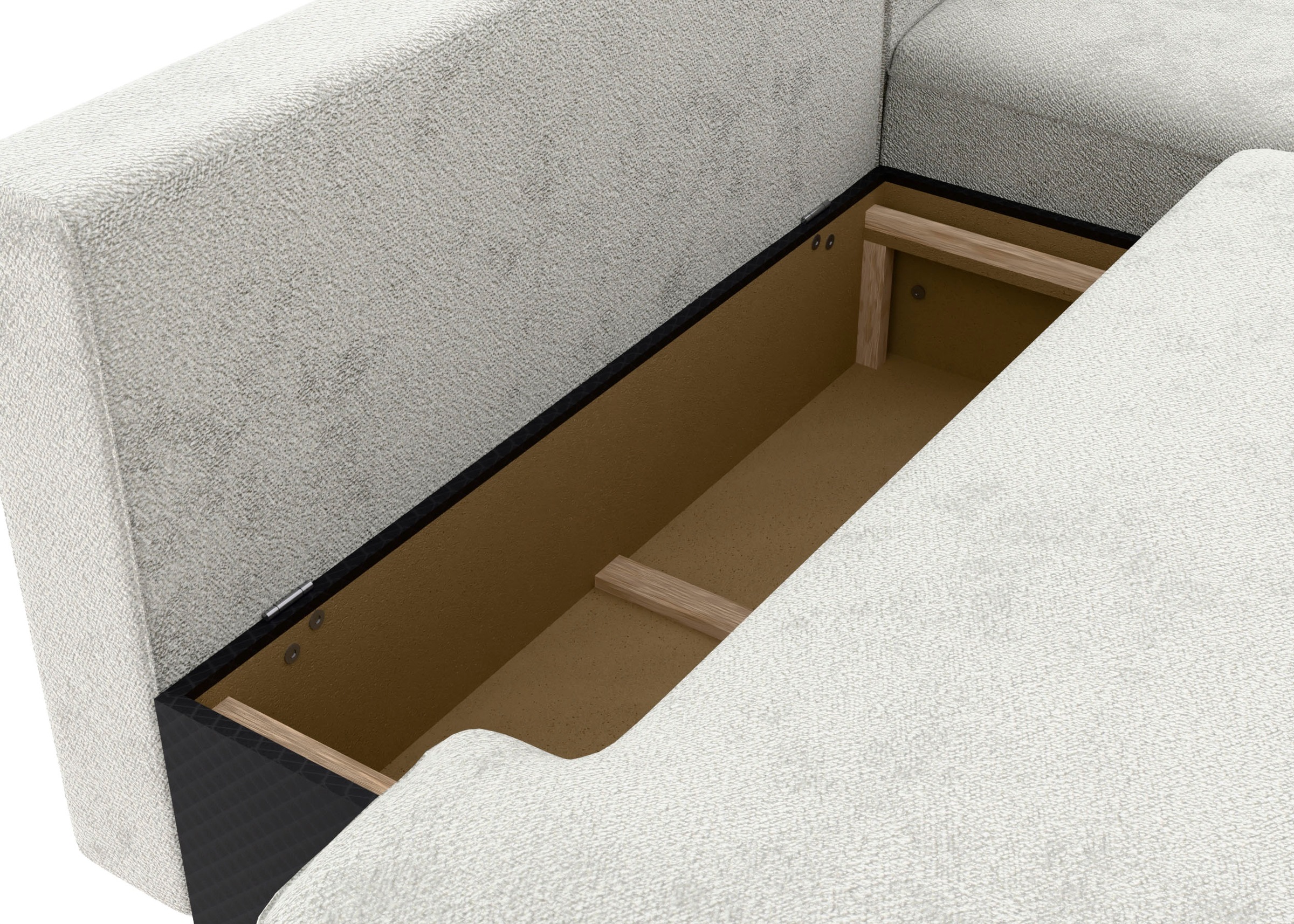 TRENDMANUFAKTUR Ecksofa »Fordon II, Schlafsofa mit Bettkasten, Couch in L-Form, Breite 250 cm«, in Struktur fein LEO, haustierfreundlich, wollweiß, Armlehne rechts
