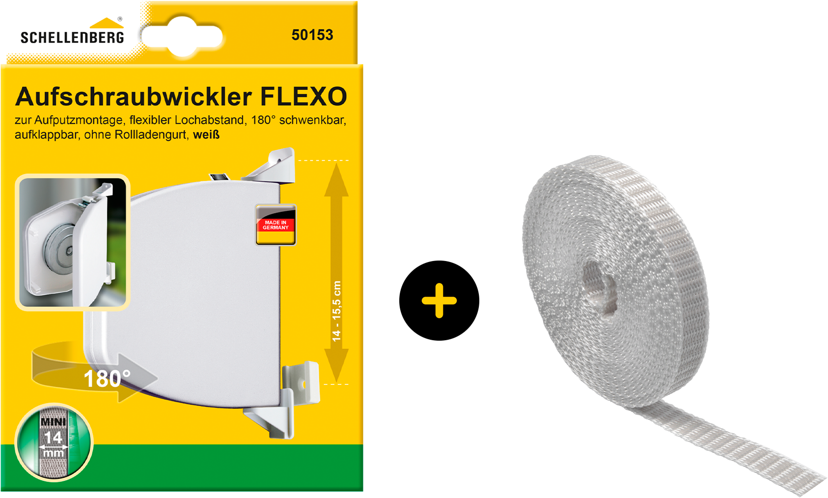 SCHELLENBERG Aufputz-Gurtwickler "Flexo für das Rollladensystem Mini, inkl. Rollladengurt in grau", 1 Stk., grau, Gurtwickler, Aufschraubwickler