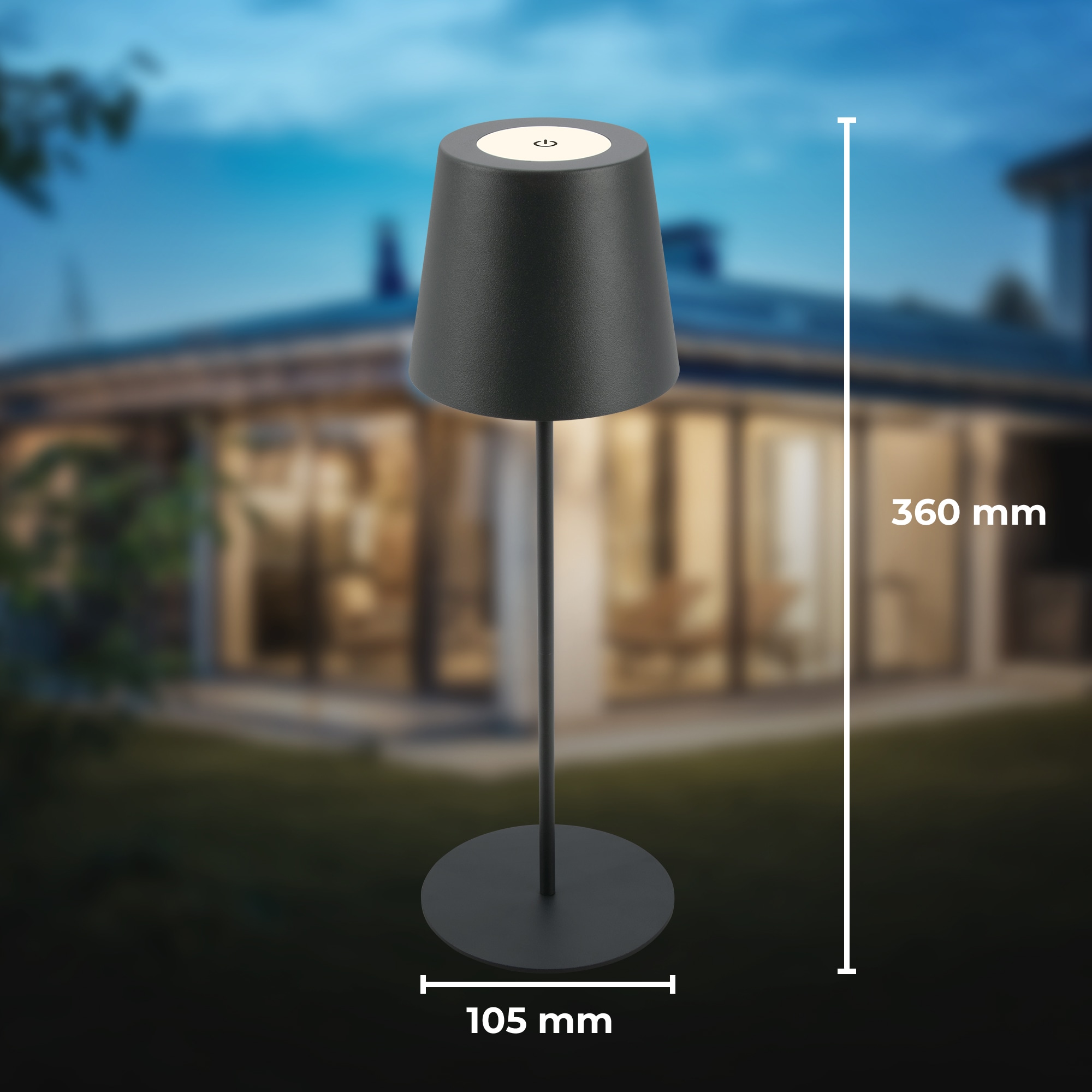 B.K.Licht Außen-Tischleuchte »BK_TL1593 Akku LED Tischlampe, 3-Stufen Touchdimmer, mit USB«, 1 flammig, Leuchtmittel LED-Modul | LED fest integriert, 2.700 K, 200 Lm, 2,5W, IP44, 12h Leuchtdauer, 36 x 10,5 cm, Anthrazit