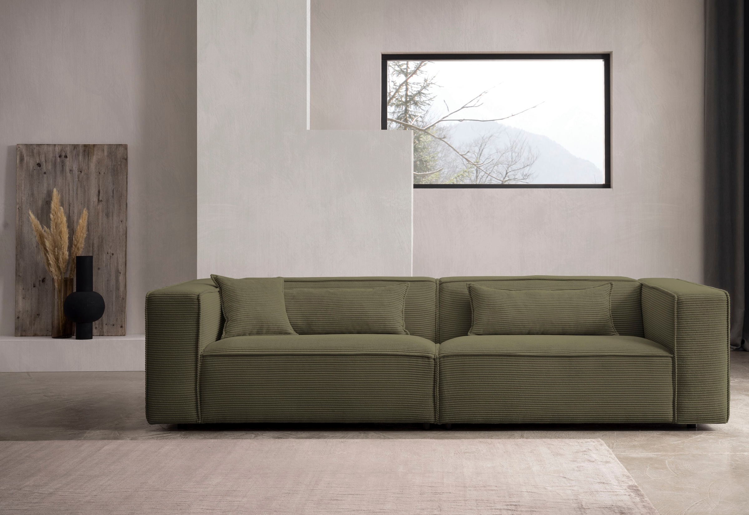 LeGer Home by Lena Gercke 3-Sitzer "PIARA, Cord, Sofa mit Kedernaht" schwarze Füße, bequemer Sitzkomfort