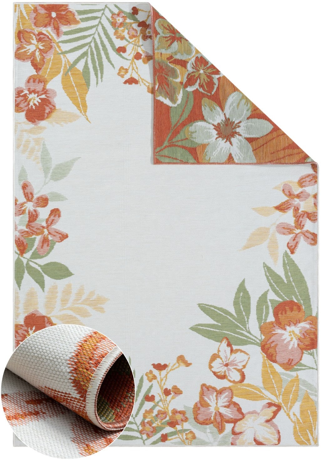 Myflair Möbel & Accessoires Teppich »Isla Lagerräumung«, rechteckig, 6 mm Höhe, Wendeteppich, Blumen, mit Bordüre, Outdoor geeignet, Balkon, Terrasse