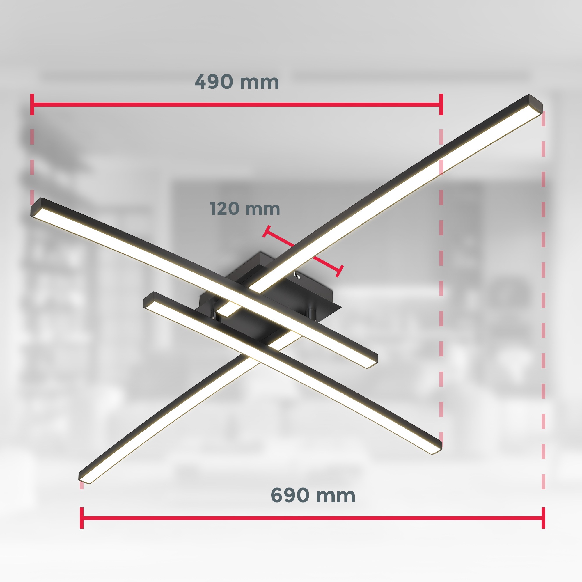 B.K.Licht LED Deckenleuchte »LED Deckenleuchte, schwarz, 4xLED/5W«, LED Deckenlampe 69x49x93cm Schwarz 20W Wohnzimmer Schlafzimmer Flur