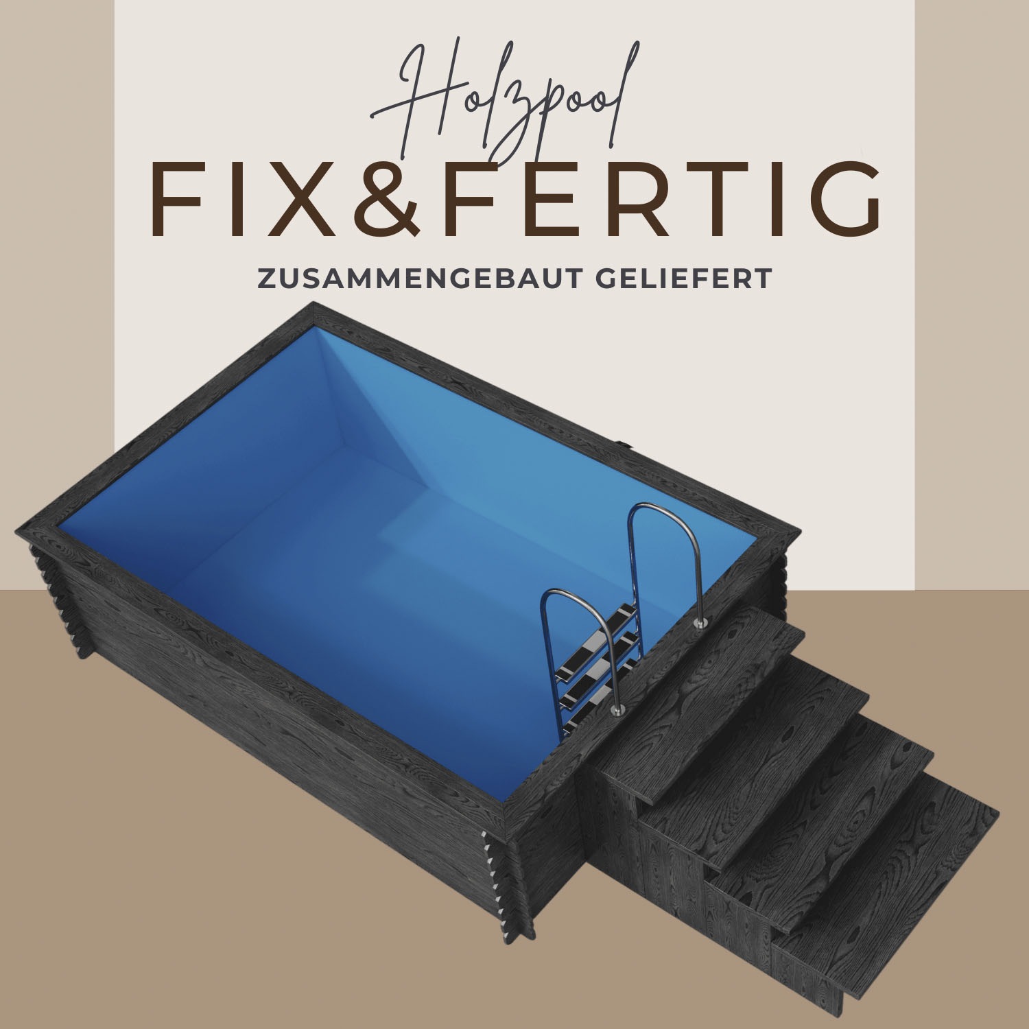EDEN Holzmanufaktur Rechteckpool »Fix&Fertig Fichtenholz Pool«, inkl. blauem Einsatz, Dämmung, Einstiegstreppe & -Leiter, Wasserablauf