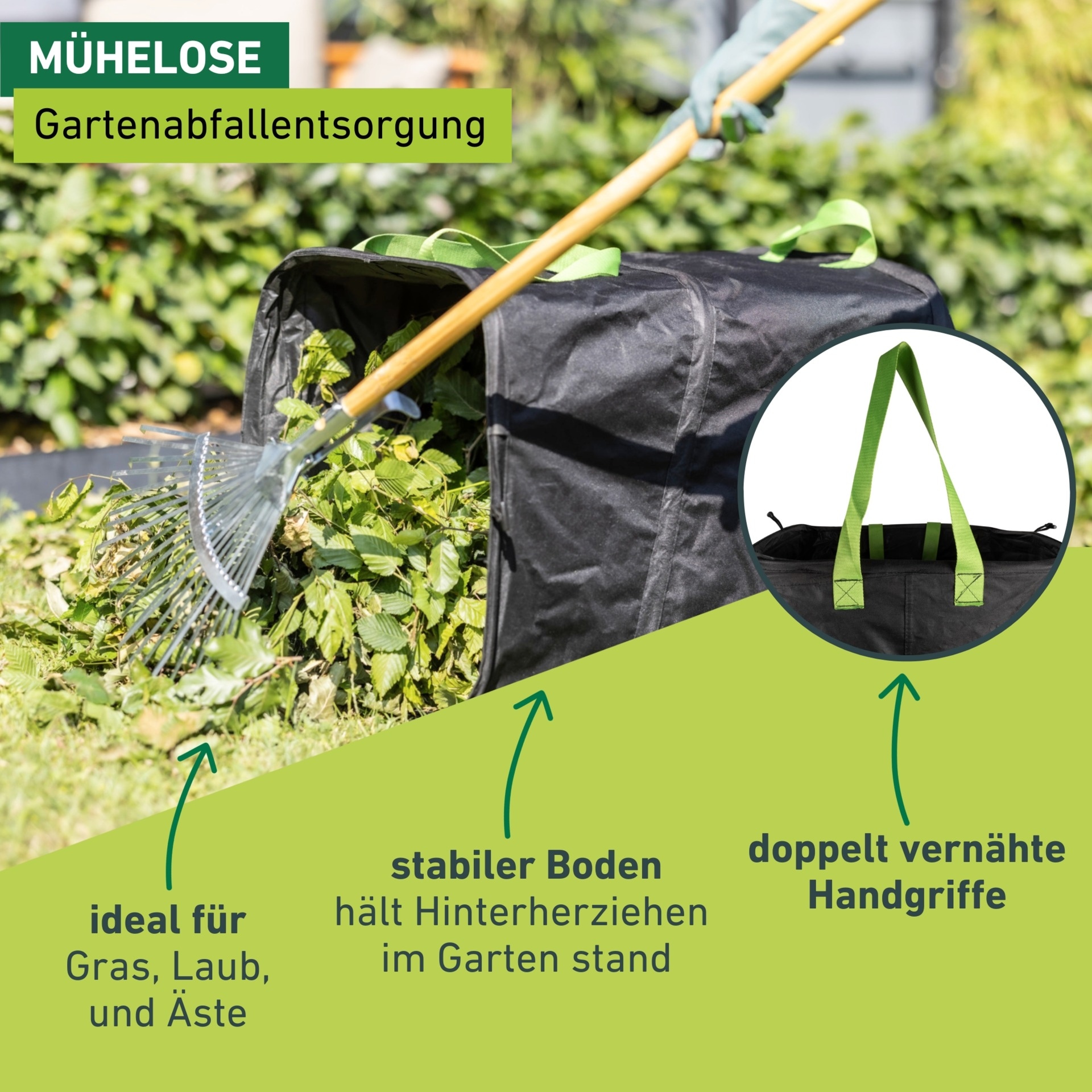 Windhager Gartensack »Pop-up Square aus hochwertigem Oxford 600D Gewebe« 1 tlg. selbststehender Laubsack 180 Liter, Gartenabfallsack wiederverwendbar