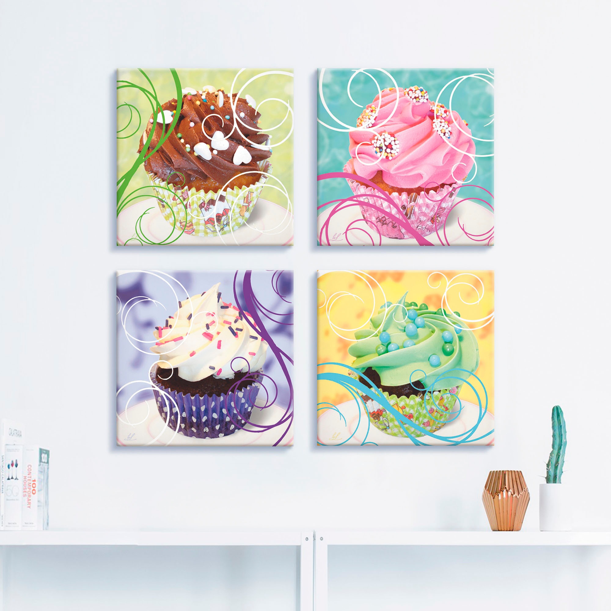 Artland Leinwandbild "Cupcakes", Süßspeisen, (4 St.), 4er Set, verschiedene günstig online kaufen