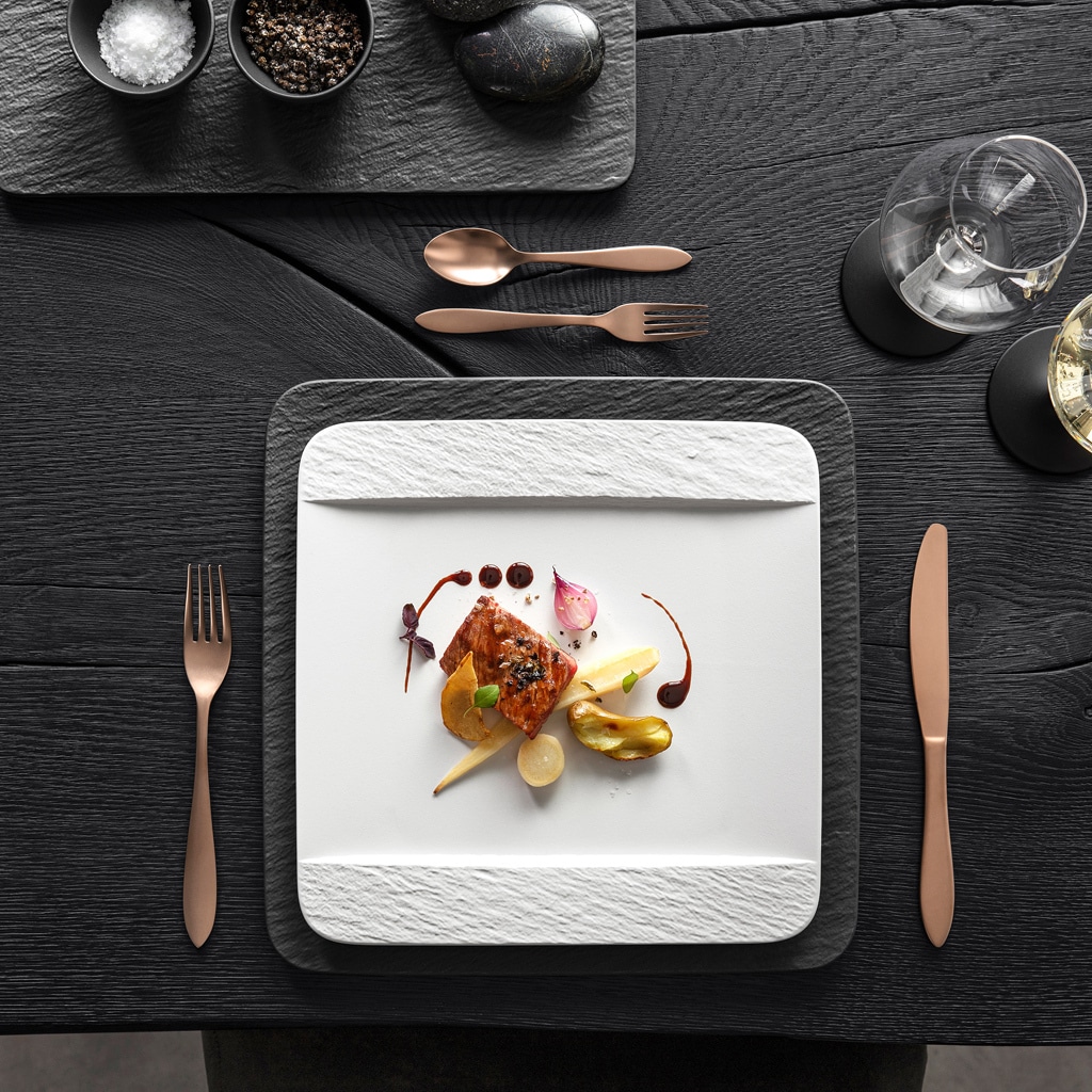 Villeroy & Boch Speiseteller »Speiseteller quadratisch Manufacture Rock Blanc 28 x 28 cm 6er Set weiß«