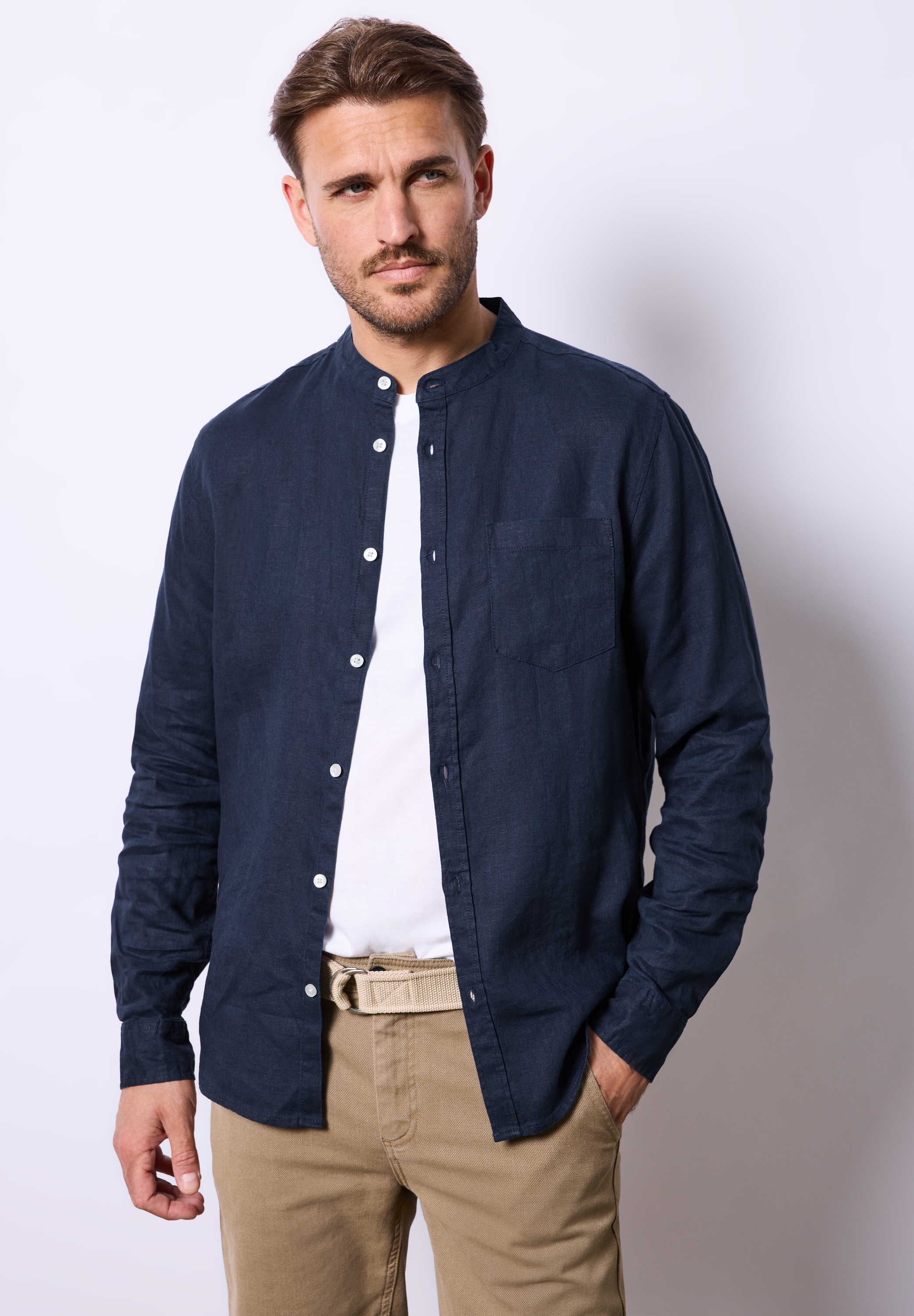 STREET ONE MEN Leinenhemd, mit Knopfleiste günstig online kaufen
