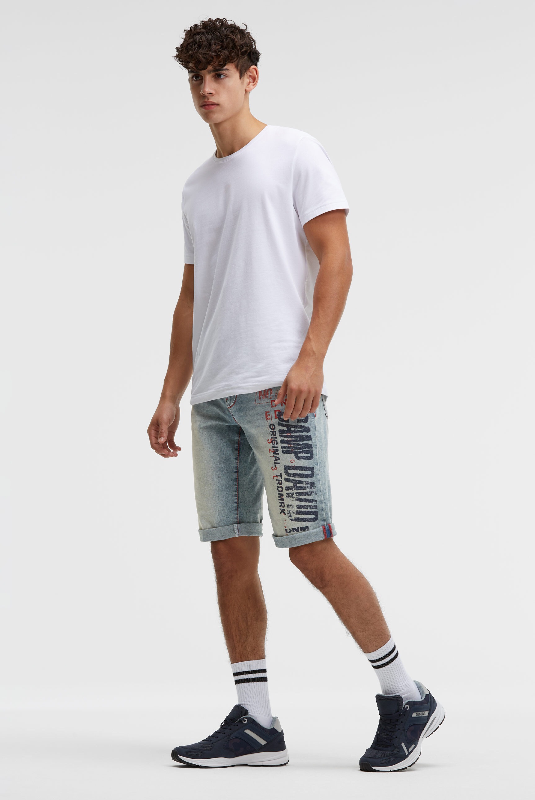 Camp David Damen Jeansshorts Grau Blau Print 29 2