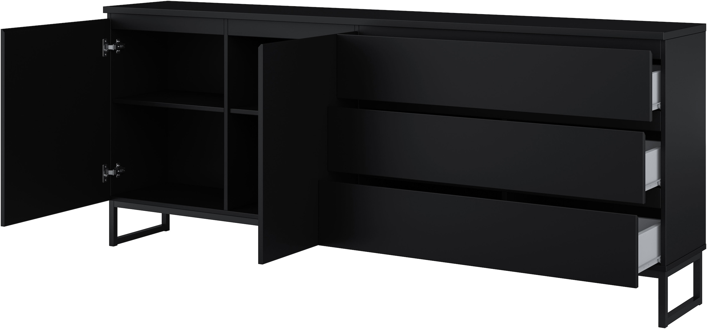 OTTO home Sideboard »Modo II, Breite 200 cm, moderne grifflose Kommode 2Türen/3 SK« Schubladenkommode viel Stauraum, Einlegeböden verstellbar, Metallkufen