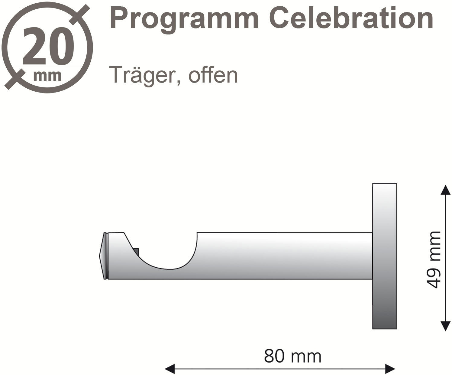 Liedeco Gardinenstangenhalter »Auflageträger, Träger 1-läufig für 20 mm Stangen "Celebration"«, (1 St.), Träger, Wandträger