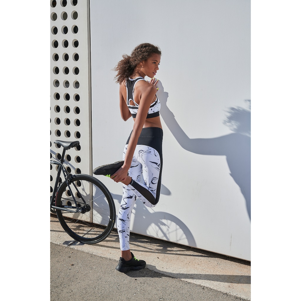 LASCANA ACTIVE Leggings »-Sporthose White Marble«, im Marmor-Muster mit Seitenstreifen