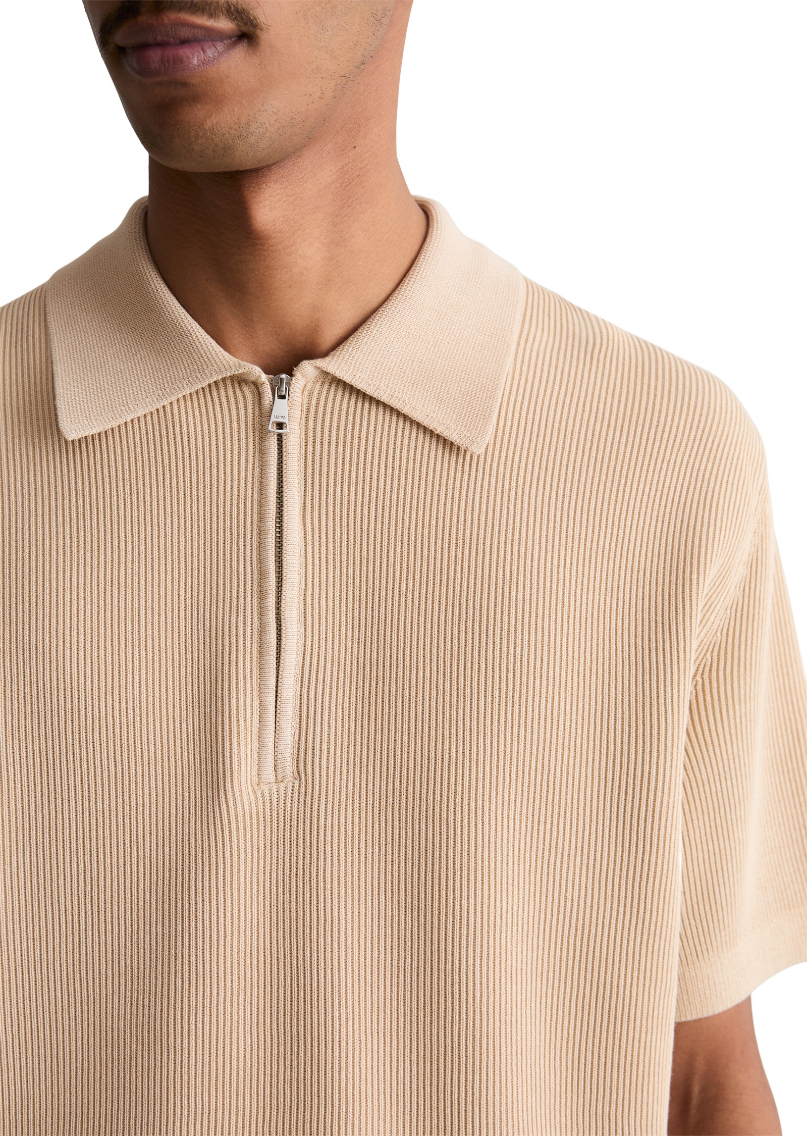 Poloshirt MARC O'POLO DENIM "mit feiner Rippstruktur", Herren, Gr. M, frosty sand, Obermaterial: 100% Baumwolle, unifarben, regular fit, Rippbündchen, Shirts 3