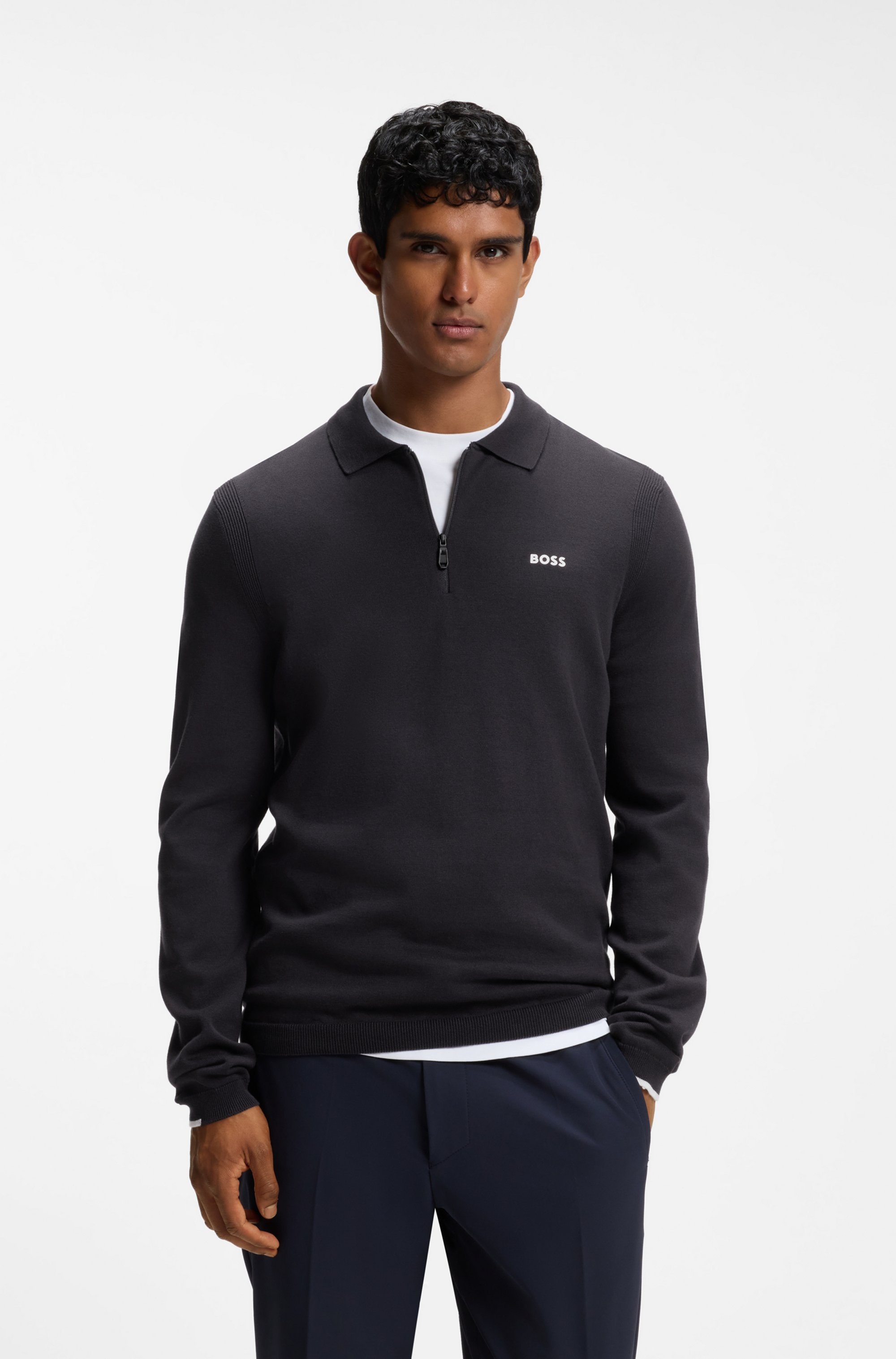 BOSS GREEN Strickpullover "KN Ever-X PL" mit Reißverschluss, regular fit, toniges Logo