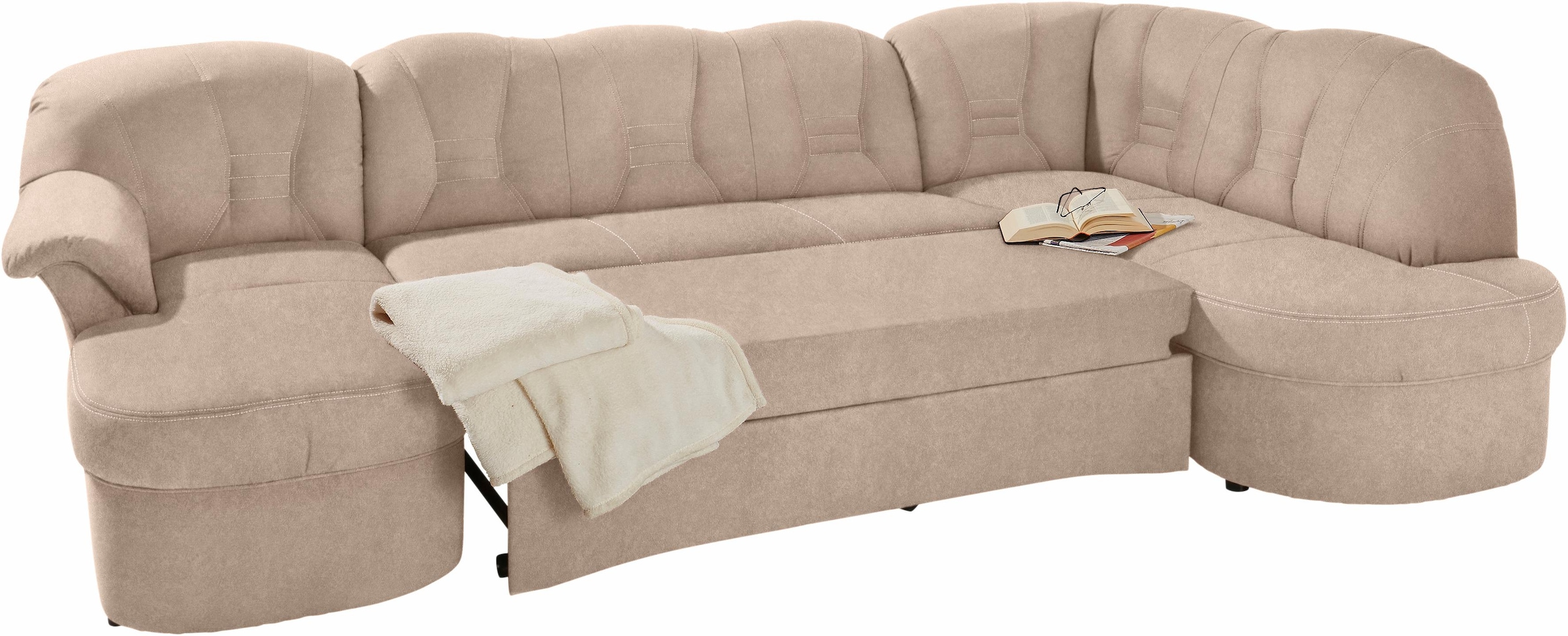 DOMO collection Wohnlandschaft »Elva, zeitlose Formensprache, elegante Rückensteppung, U-Form«, wahlweise mit Bettfunktion und Federkern